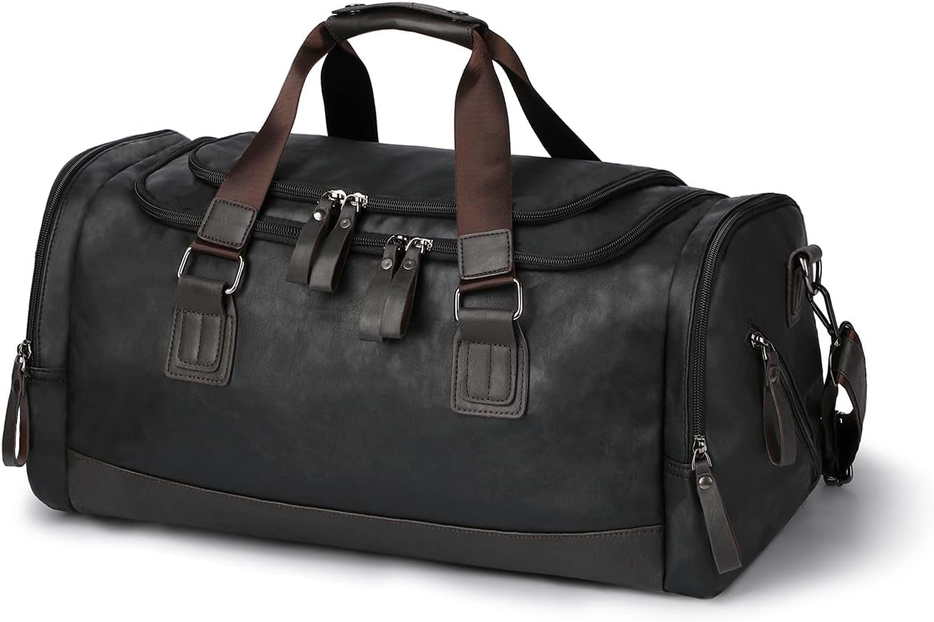 Medium-Sized Vegan Leather Travel Duffel Bag: Lightweight, Water-proof, and Durable Gym, Weekender, and Overnight Luggage for Men