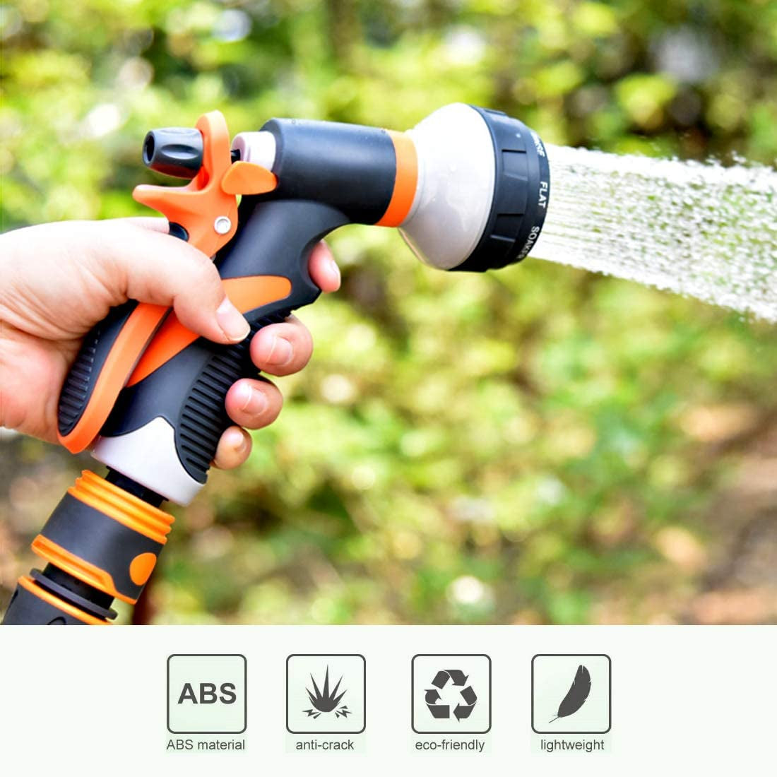 Garden Hose Nozzle - Set of 2 Watering Hose Nozzles - Hand Sprayer with 8 Spray Patterns for Efficient Garden Watering, Car Wash, Cleaning, and Pet Showering (Orange)