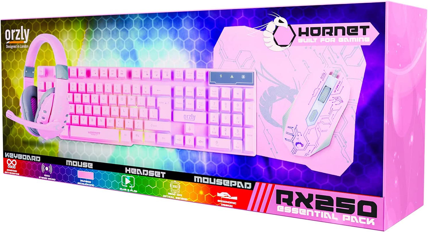 4-in-1 Pink Gaming Bundle: Includes Pink Gaming Keyboard, Mouse, Headset with RGB Backlight, and Mouse Pad. Perfect for Gamers, Xbox, PS4, PS5, and Nintendo Switch Users.
