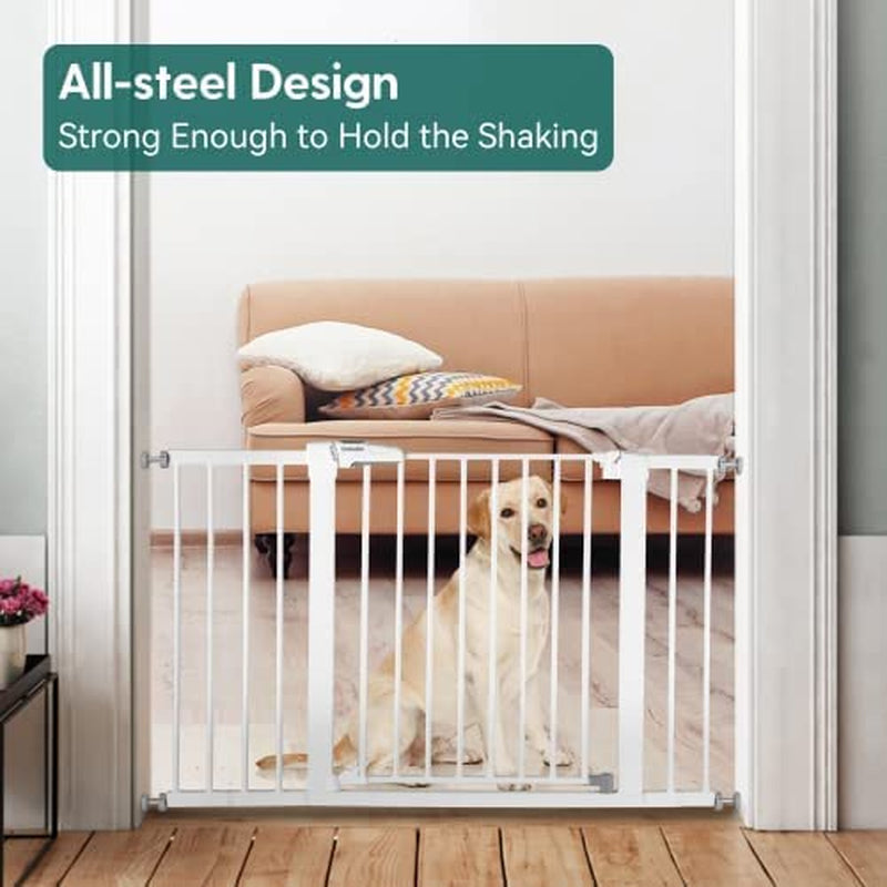 Extra Wide Metal Pet and Baby Gate - 29-48 Inch, Pressure Mounted, Walk Through Design with Door, No Tools or Drilling Required, Includes Wall Cups - Ideal for Stairs and Doorways