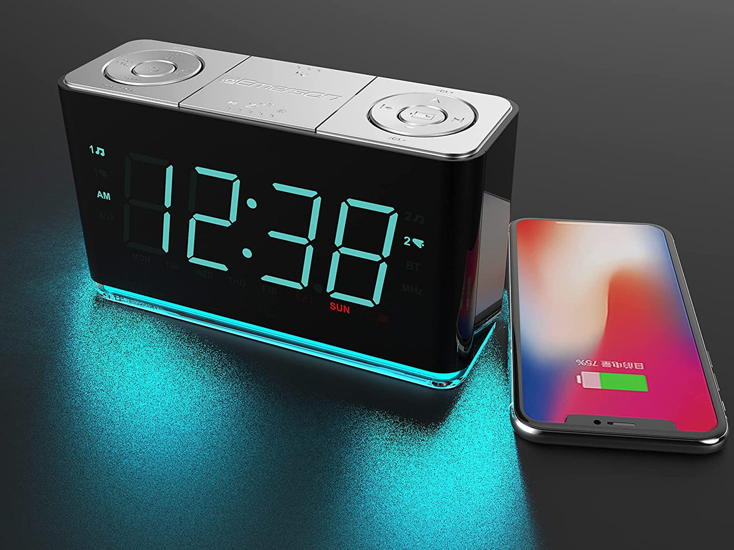 Bluetooth Speaker Alarm Clock Radio with Smartset, Charging Station/Phone Chargers and USB Port for iPhone/iPad/iPod/Android and Tablets - ER100301