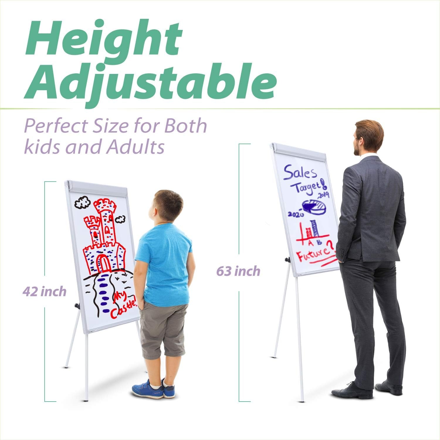 36x24 inch Magnetic Tripod Dry Erase Board - Adjustable Height Stand Flipchart Easel with Accessories, Ideal for Office Use