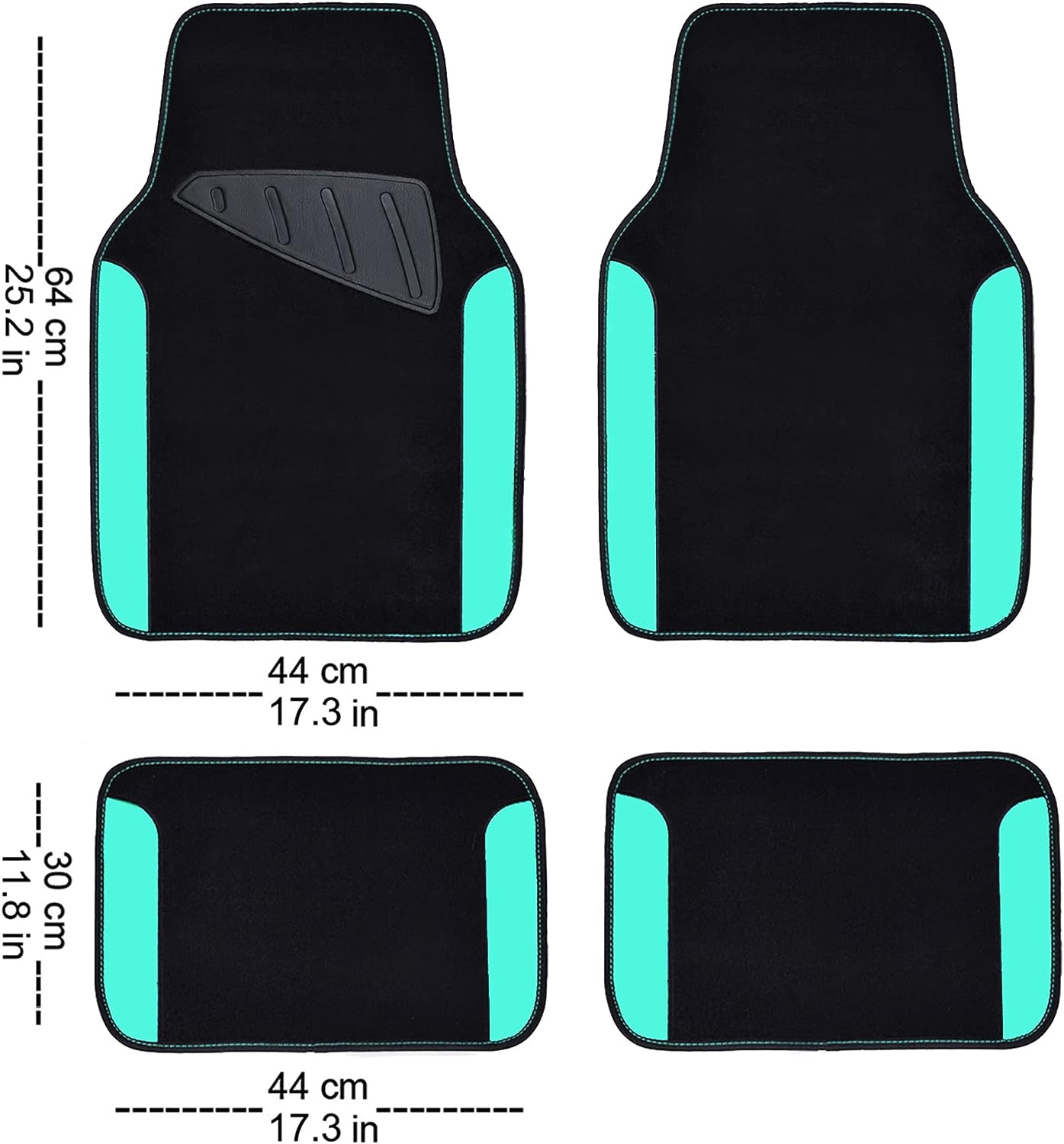 Universal Fit Waterproof Car Floor Mats - Teal, Set of 4pcs - Ideal for SUVs, Vans, Sedans, and Trucks - Black with Mint - Premium Car Carpet for Women