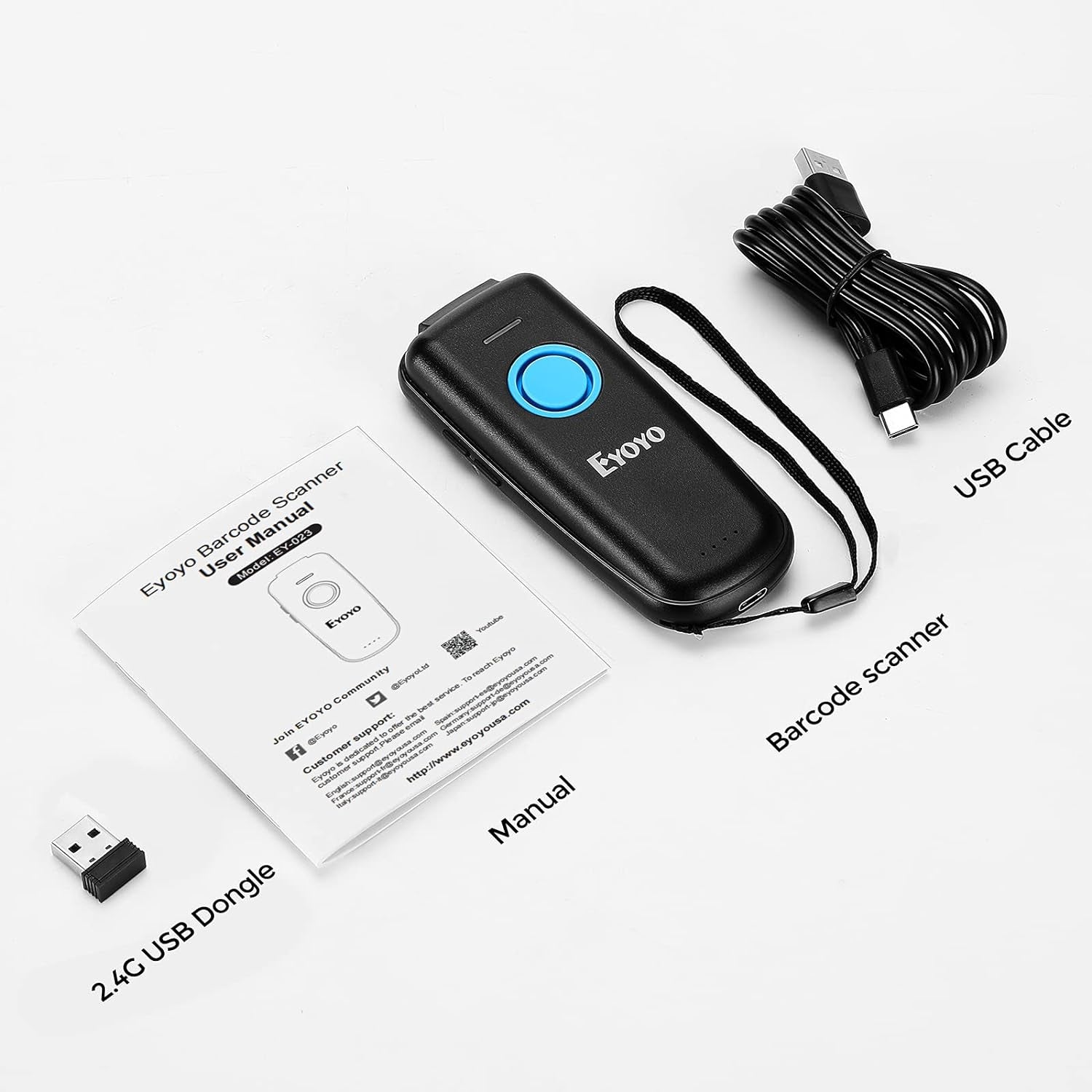 Bluetooth QR Code Scanner with Volume Adjust Button, Physical Power Switch, and 2D Bar Code Scanning Capability for Inventory Management, Compatible with Tablet, iPhone, iPad, Android, iOS, PC, and POS Systems