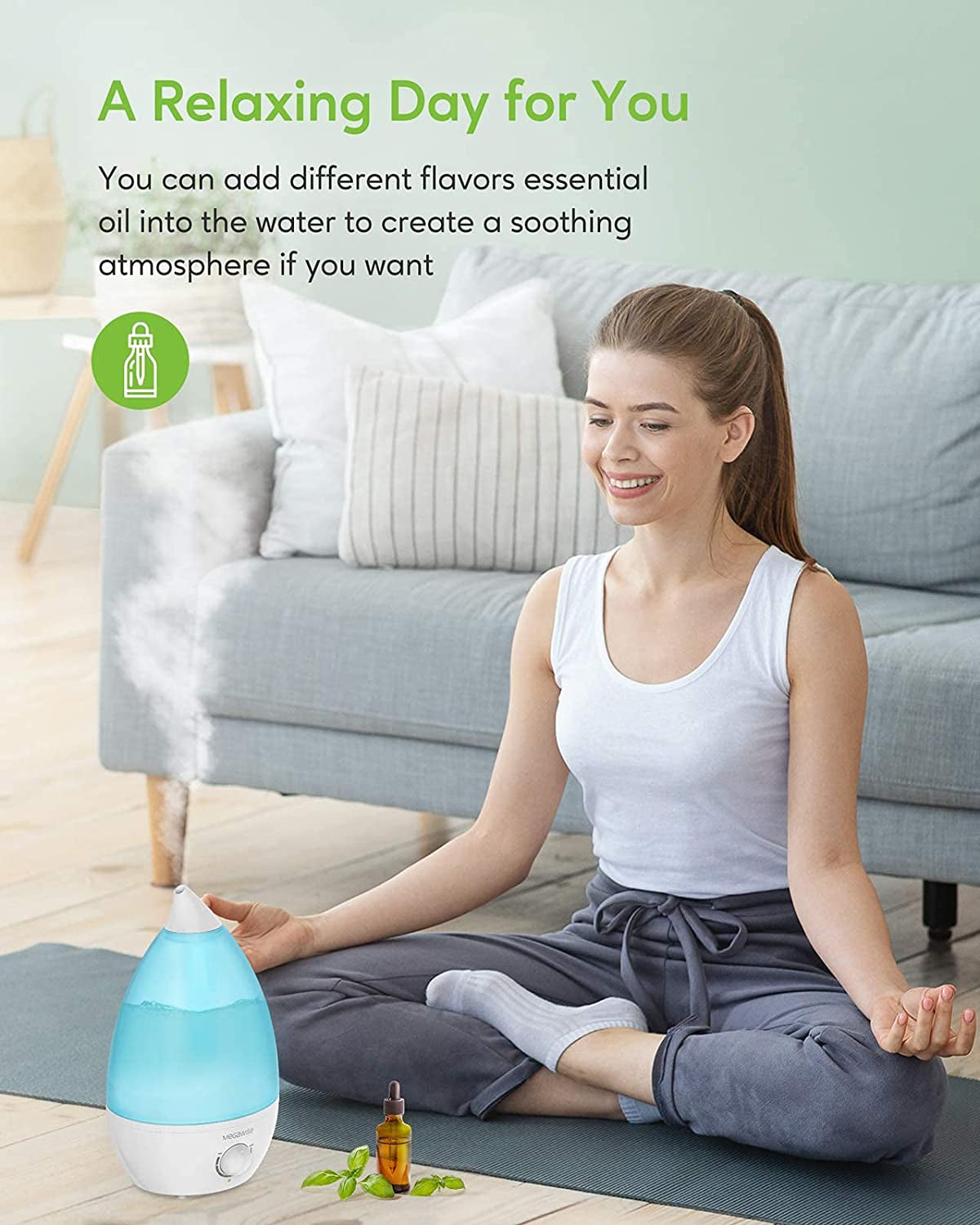 0.5 Gal Cool Mist Humidifiers: Ideal for Bedroom, Baby Room, Office, and Plants. Functions as an Essential Oil Diffuser with Adjustable Mist Output. Operates Quietly at 25dB Ultrasonic Technology. 