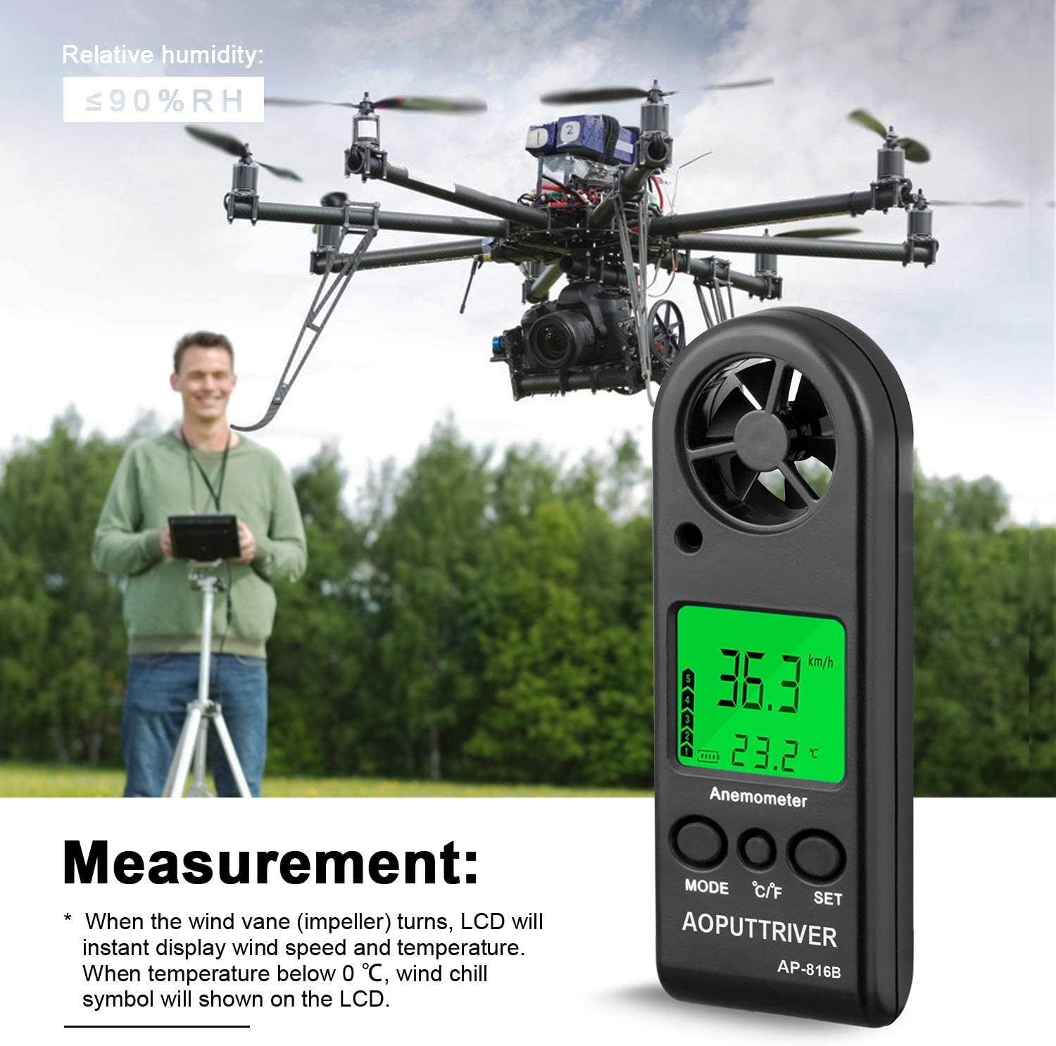 High Precision Handheld Digital Anemometer for Accurate Measurement of Wind Speed, Temperature, and Max/Average/Current, Ideal for Windsurfing, Sailing, Fishing, and Outdoor Activities - Pack of 2 
