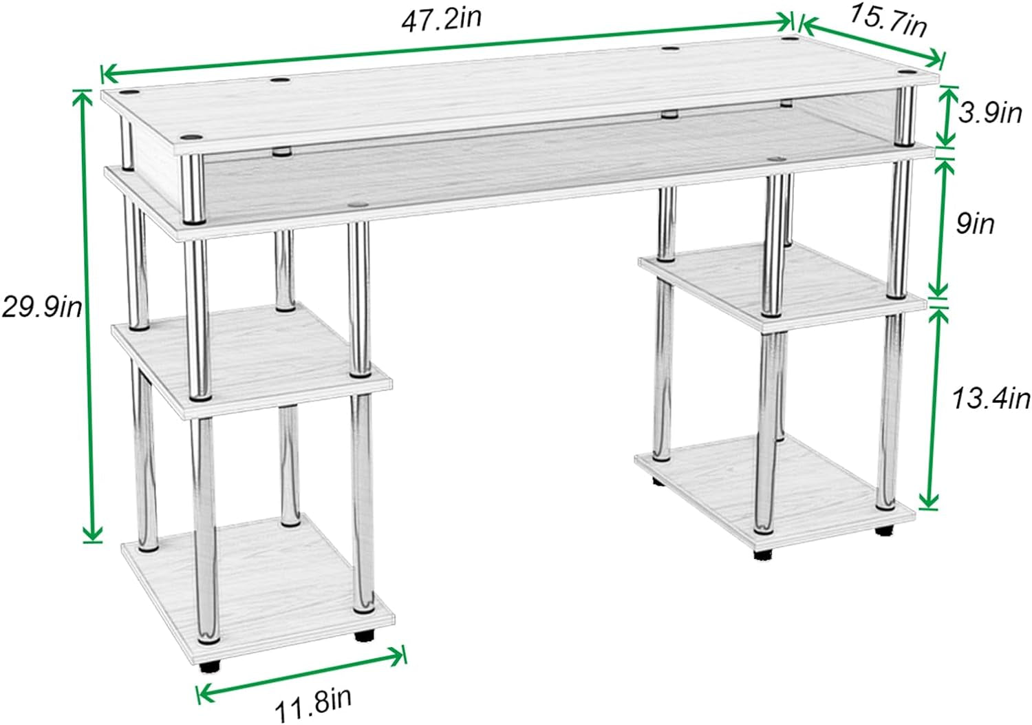  Large Home Office Desk with Storage Shelves and Multi-Functionality, 47.2"×15.7" Writing Table, Slim TV Console Table Side Table