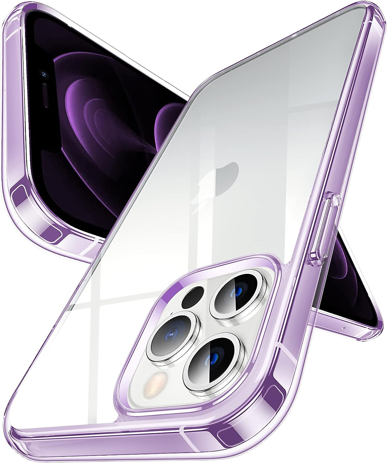 iPhone 12/12 Pro Case - Crystal clear, non-yellowing, military-grade protective cover. Soft silicone, slim design. Clear Purple.