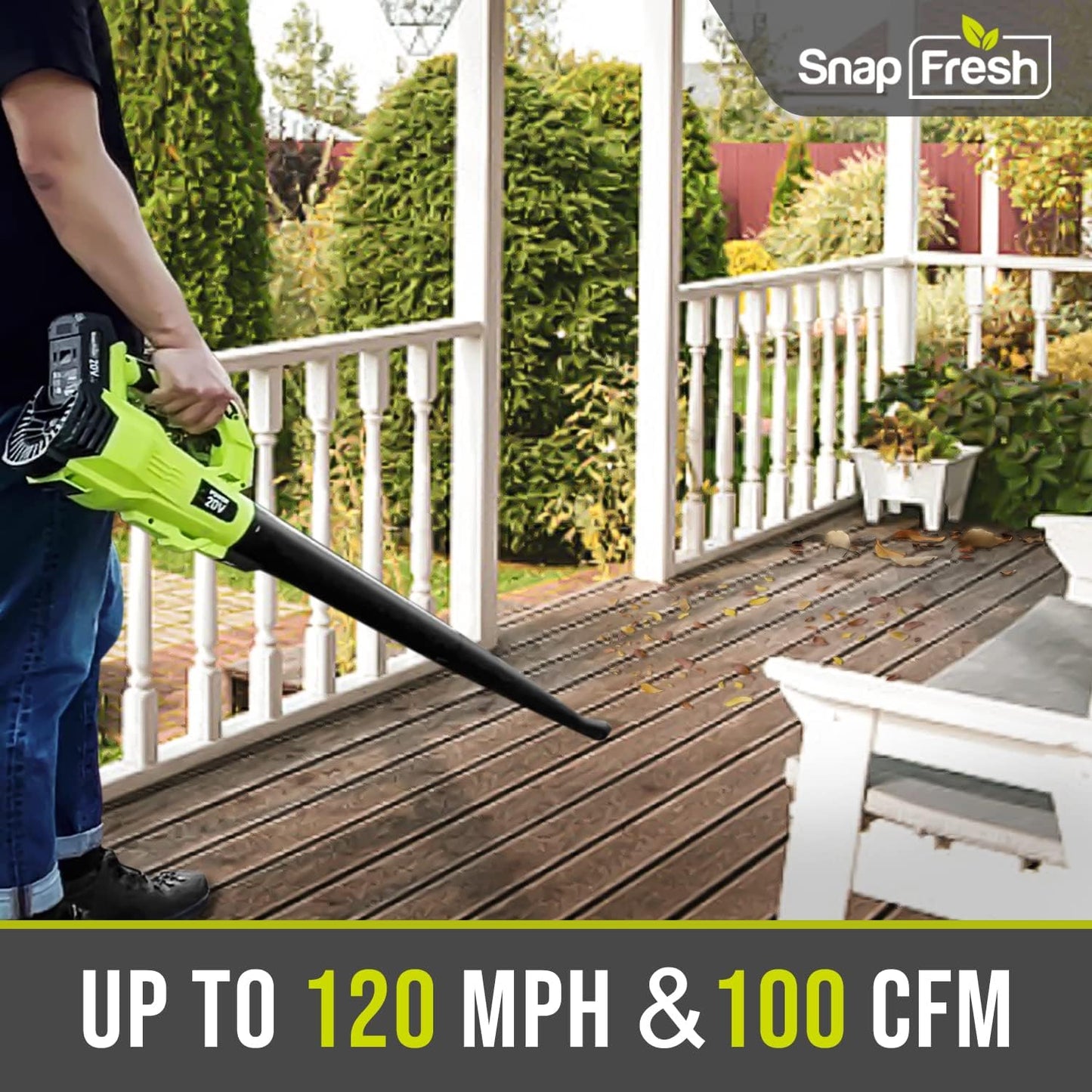 Cordless Leaf Blower with 20V 2.0Ah Battery & Fast Charger: Lightweight, Adjustable Tubes, Variable Speed, Ideal for Hard Surfaces, Decks, and Garages, Delivering 120 MPH and 100 CFM Airflow