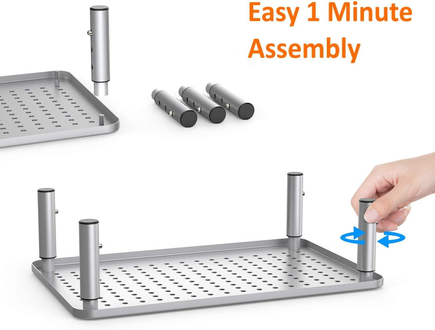 2-Pack Metal Riser Monitor Stand Ergonomic Adjustable Height-Silver