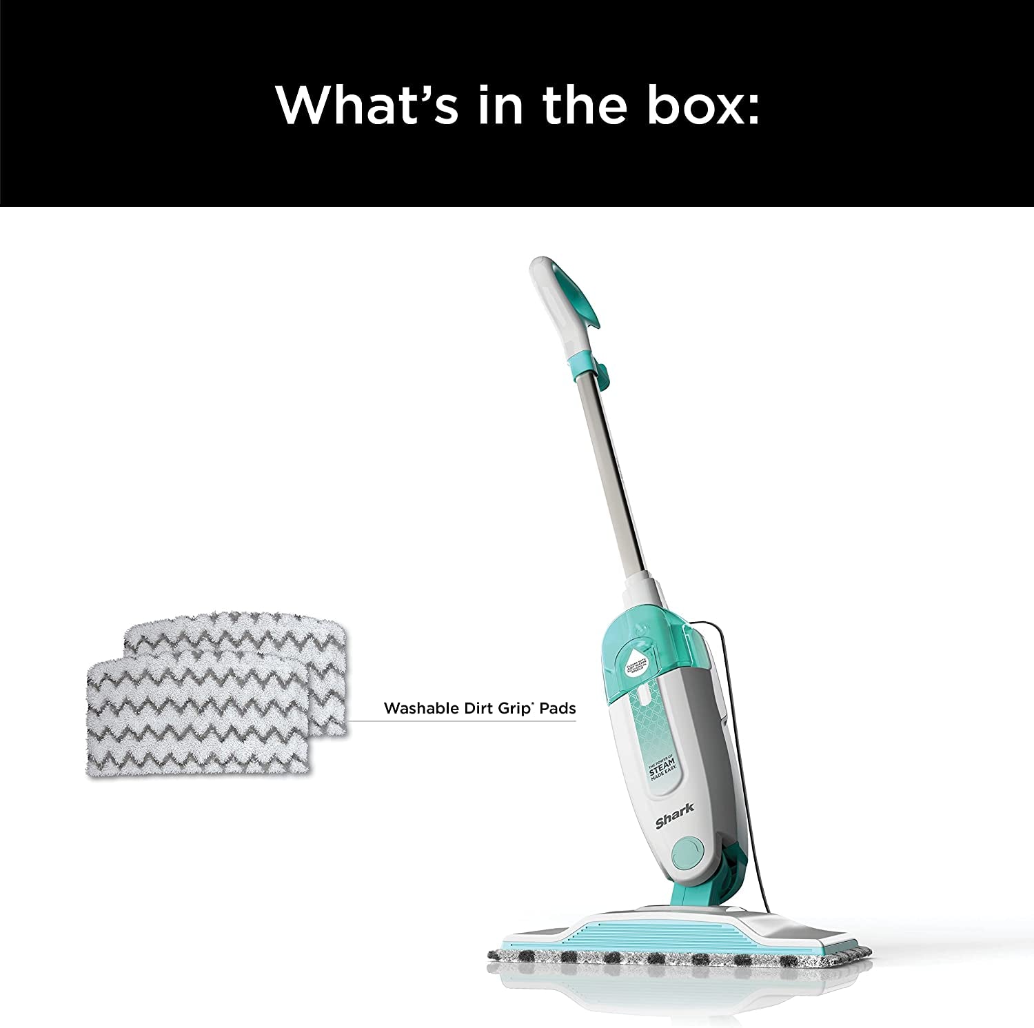 S1000 Steam Mop: Lightweight, Safe for All Sealed Hard Floors (Tile, Hardwood, Stone, Laminate, Vinyl, and More), Includes 2 Machine Washable Dirt Grip Pads, Removable Water Tank - White/Seafoam.