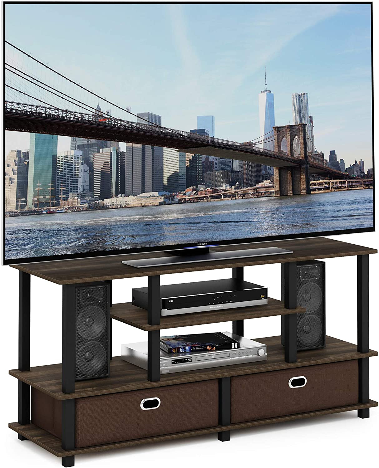 Large Stand TV Stand for up to 50-Inch TV, Walnut/Black/Dark Brown