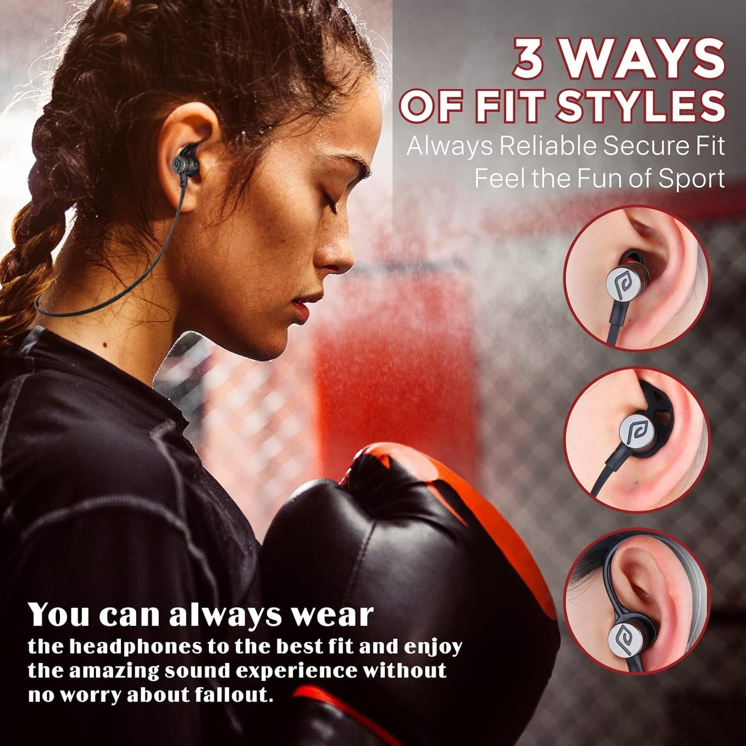 A1 Magnetic Bluetooth Headphones - V5.0 Wireless Stereo Earphones with Noise Isolation, Sweatproof, and Microphone (Black/Red)