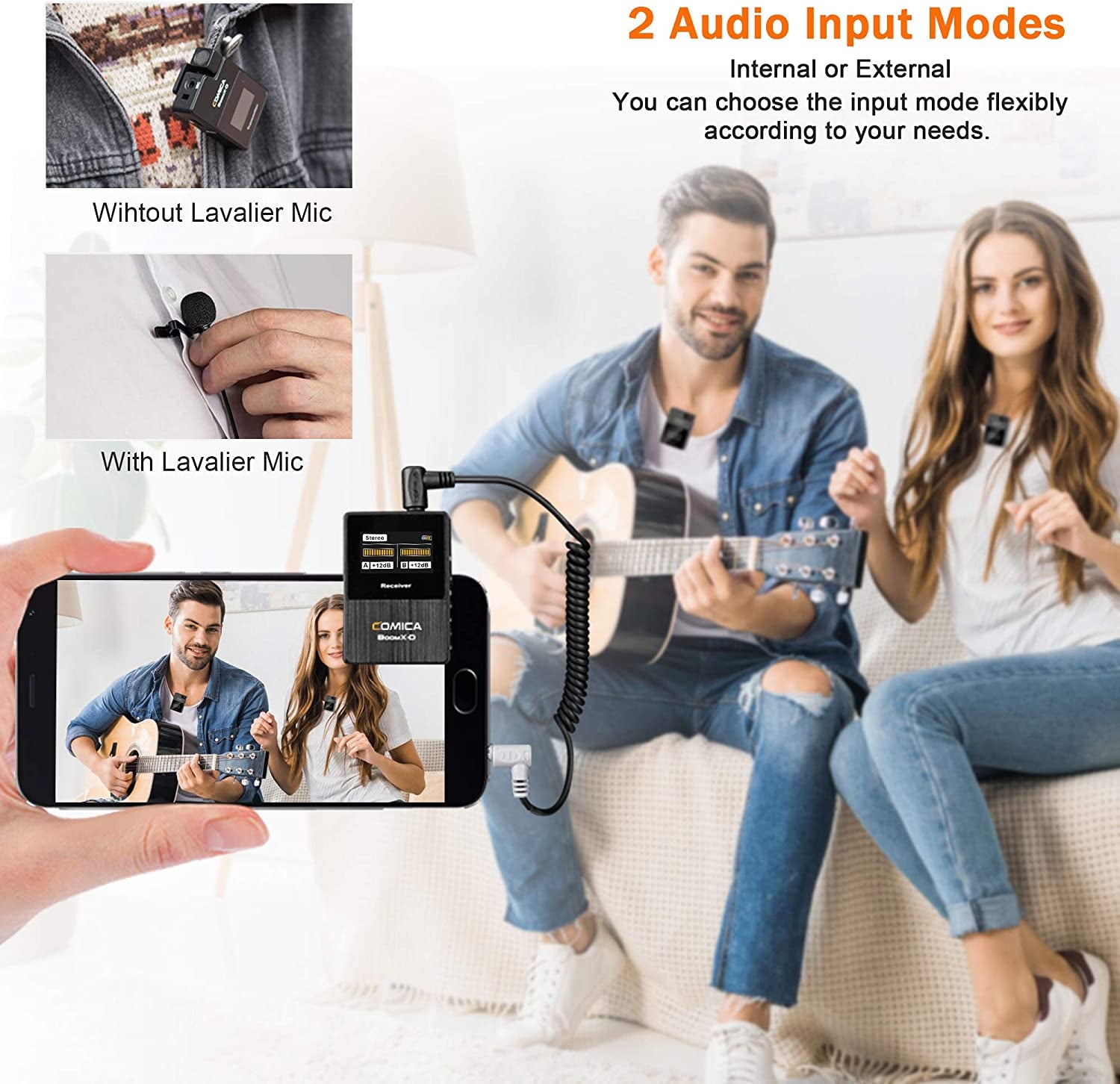 2.4G Wireless Lavalier Microphone System - Includes 2 Transmitters and 1 Receiver, Ideal for Smartphone, Camera, Podcasts, Interviews, YouTube, Facebook Live, and More.