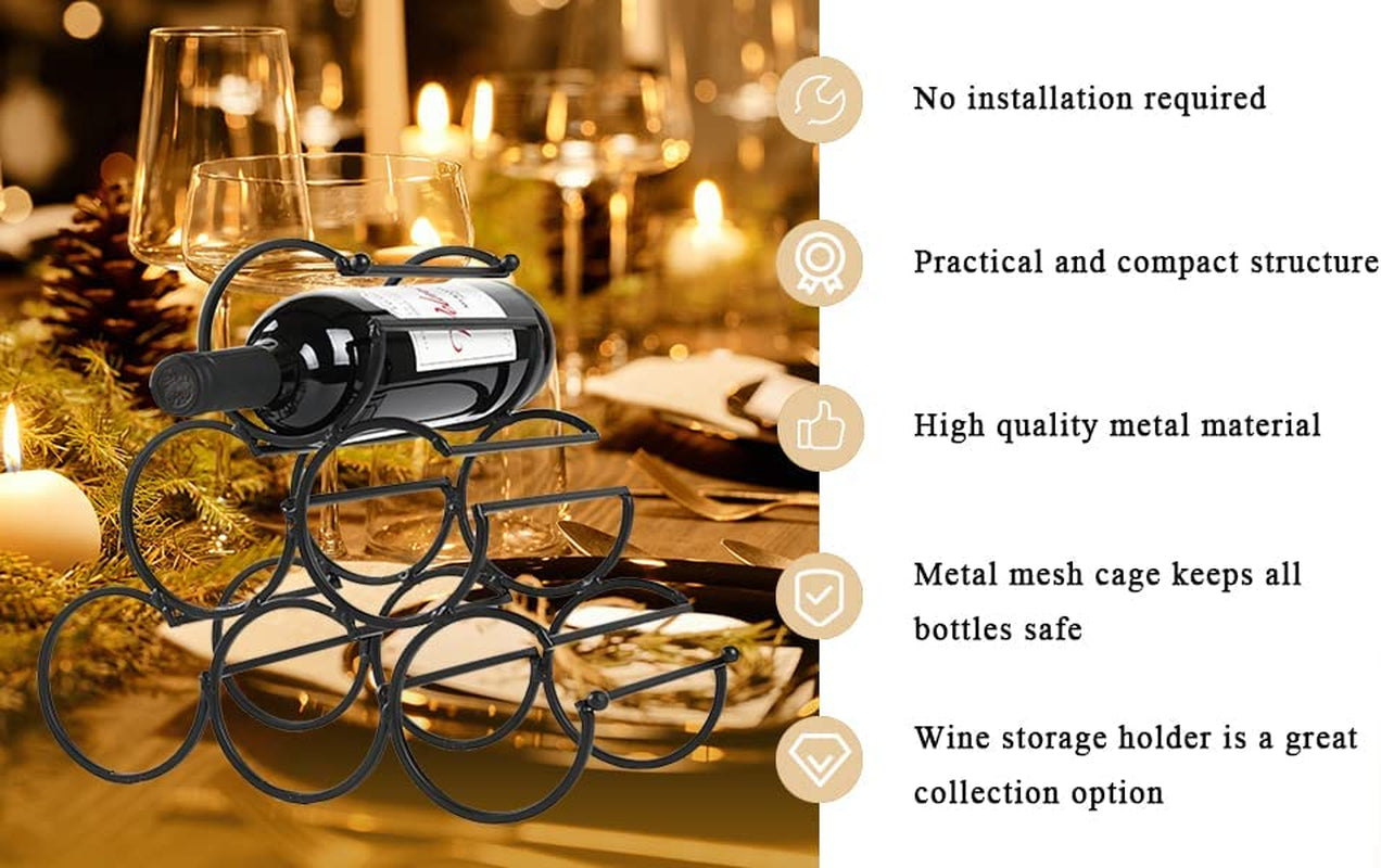 Tabletop Wine Rack: Rustic Iron Design, Holds 6 Bottles, 11.6x6.2x11 inches.