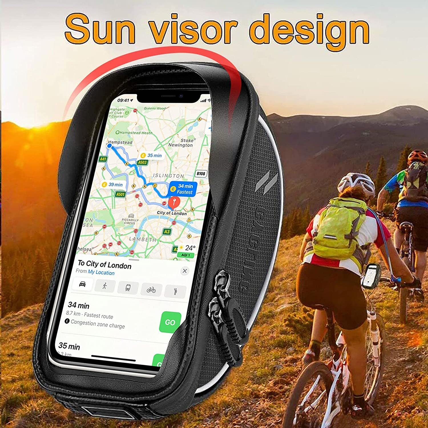 Waterproof Bike Handlebar Bag with Phone Mount Holder - Large Storage for iPhone 13, 12, 11 Pro, Xs Max, 8 Plus (6.5" and Below) - Ideal for Mountain & Road Cycling - Sensitive Touch Screen - Front Frame Top Tube Handlebar Bags - Accessories Pouch