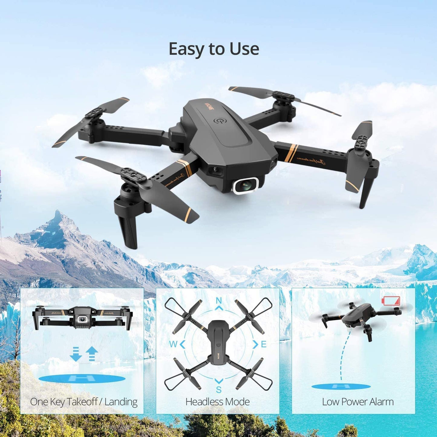 Foldable RC Quadcopter with 1080P Camera - 4DV4 Drone for Adults and Kids - HD FPV Live Video, Trajectory Flight, App Control, Altitude Hold, One Key Return, 2 Batteries - Ideal Gift for Beginners and Toy Enthusiasts