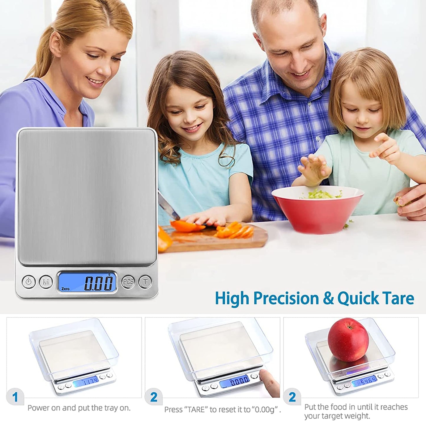 Digital Gram Scale: High Precision Kitchen Scale with 0.01g Accuracy and 500g Capacity. Multifunctional Stainless Steel Pocket Scale with Backlit LCD Display. Features Tare and PCS Functions. Color: