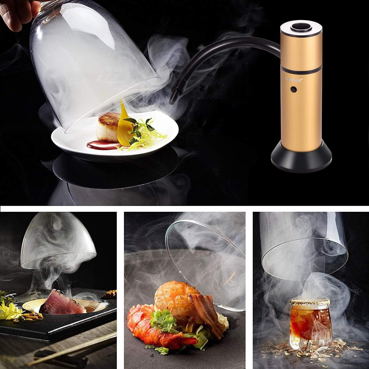  Portable Smoker Gun - Enhance Taste for Meats, Sous Vide, Grills, BBQ, Cocktails & Cheese - Includes Wood Chips (Y-Gold)