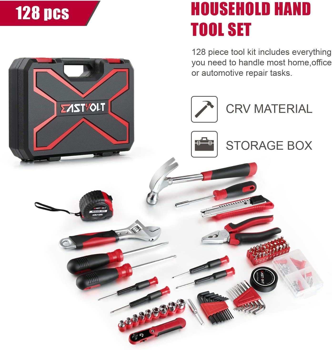 128-Piece Homeowner Tool Set with Toolbox - General Household Hand Tools