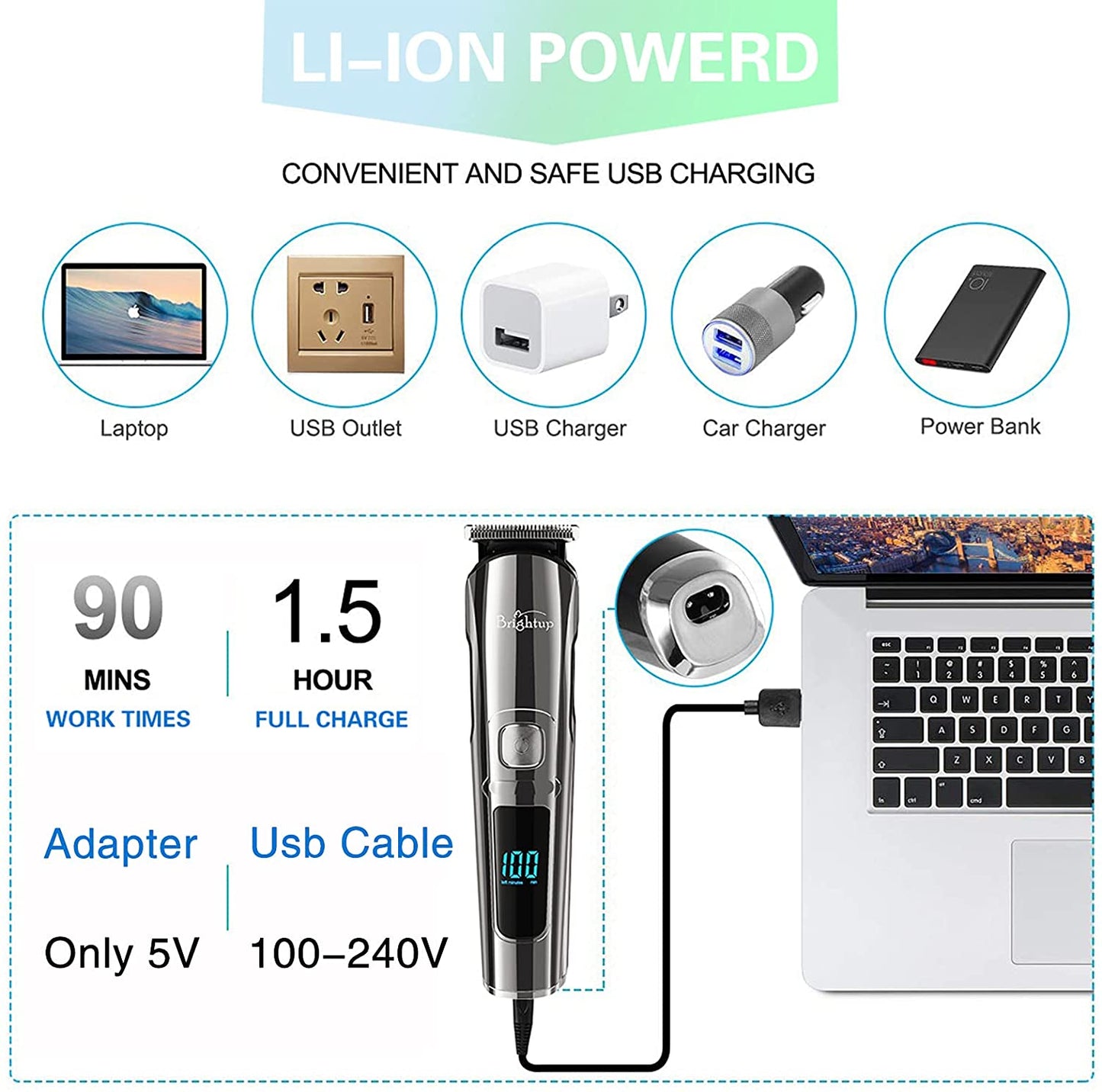 Men's Beard Trimmer - Multifunctional Hair Clippers & Trimmer - IPX7 Waterproof for Use on Mustache, Face, Nose, Ears, and Body - Electric Razor with USB Rechargeable & LCD Display 