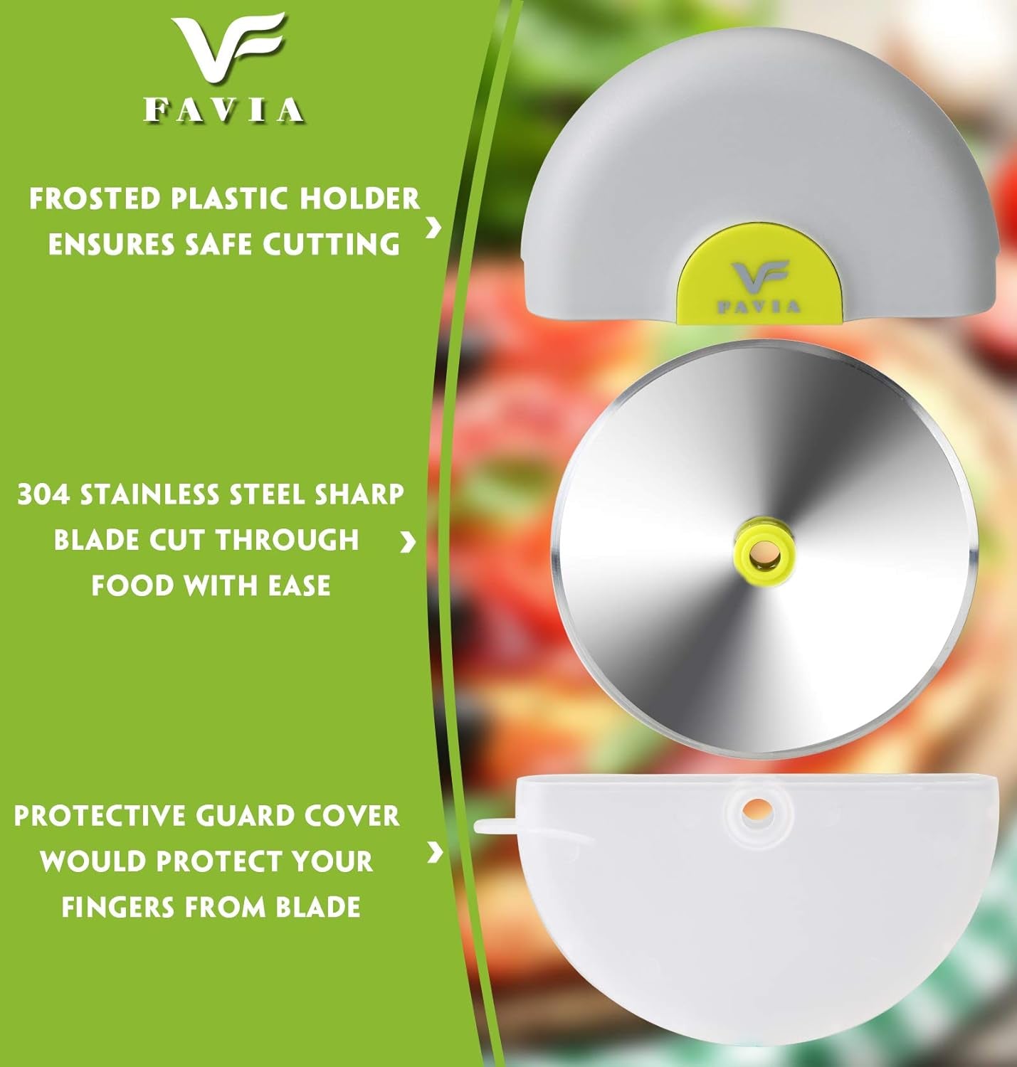 Professional Grade Handheld Pizza Cutter Wheel Slicer - Durable 304 Stainless Steel Blade with Protective Blade Guard