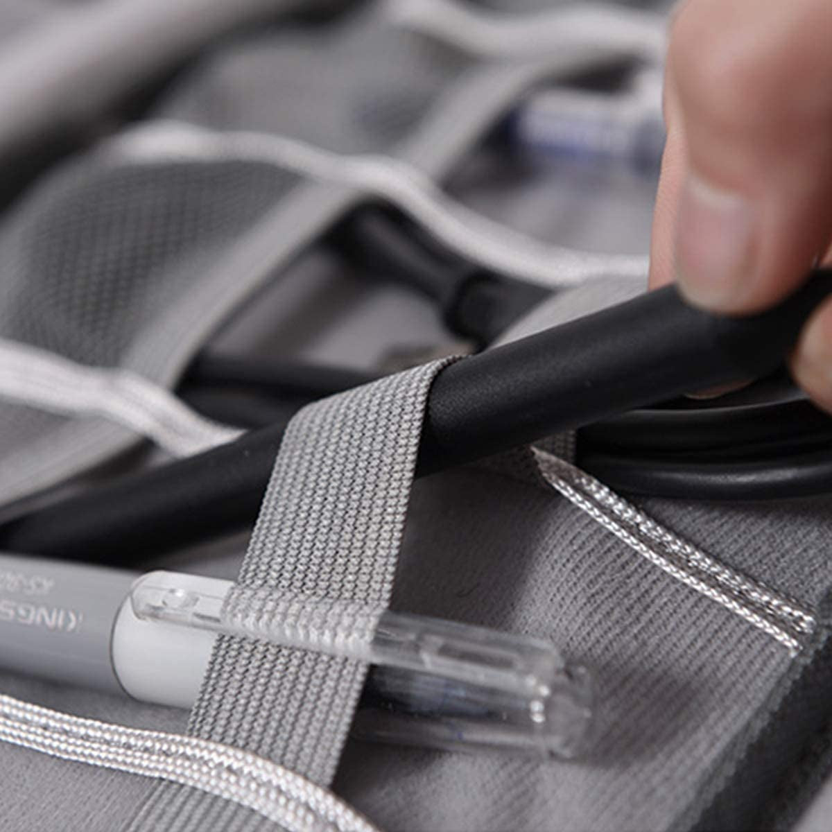 Large Travel Cable Organizer Bag for Electronics Accessories - Two-Layer Design for iPad Mini, Kindle, Hard Drives, Cables, Chargers - Grey