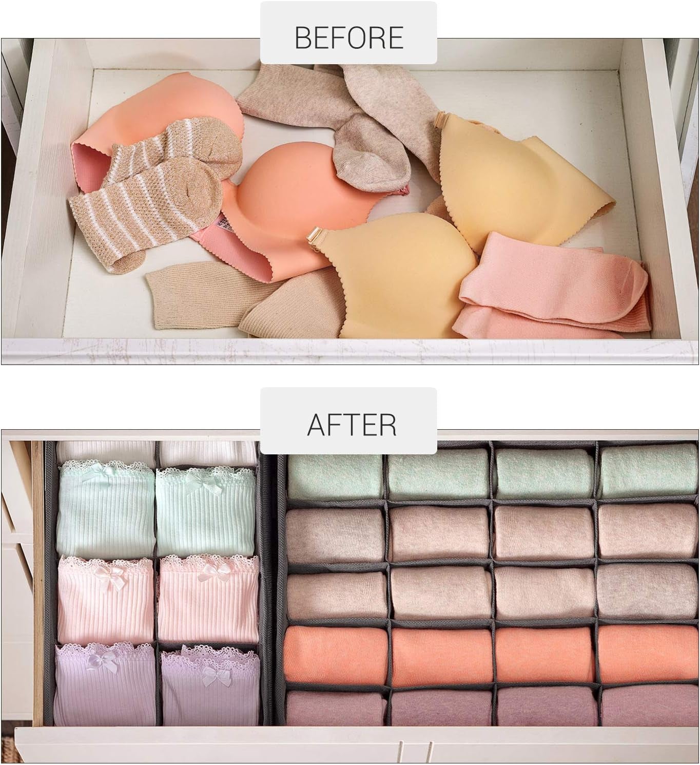 Set of 4 Collapsible Drawer Organizers: Ideal for organizing Bras, Underwear, and Socks. 