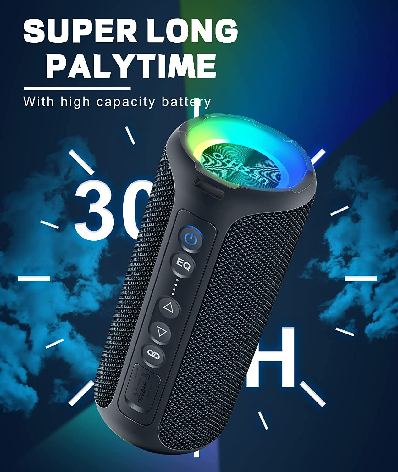 Portable Bluetooth Speaker: 40W Wireless Speakers with LED Light, 360° Strong Bass Stereo. IPX7 Waterproof, 30H Playtime, and Dual Pairing for Home Use.