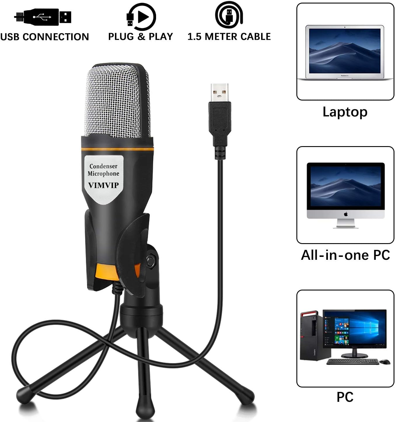 USB Computer Microphone with Stand for Recording, Gaming, Chatting, and Skype on iMac, PC, Laptop, and Desktop Windows Computers