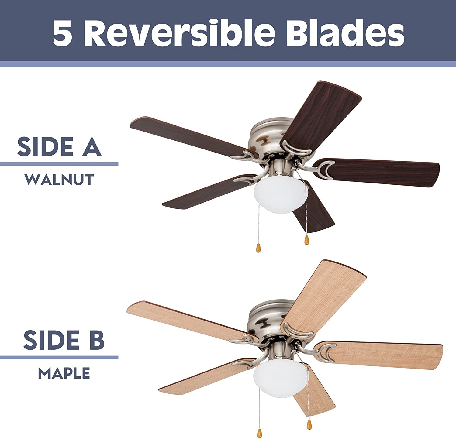  LED Globe Light Hugger/Low Profile Ceiling Fan, 42 inches - Brushed Nickel