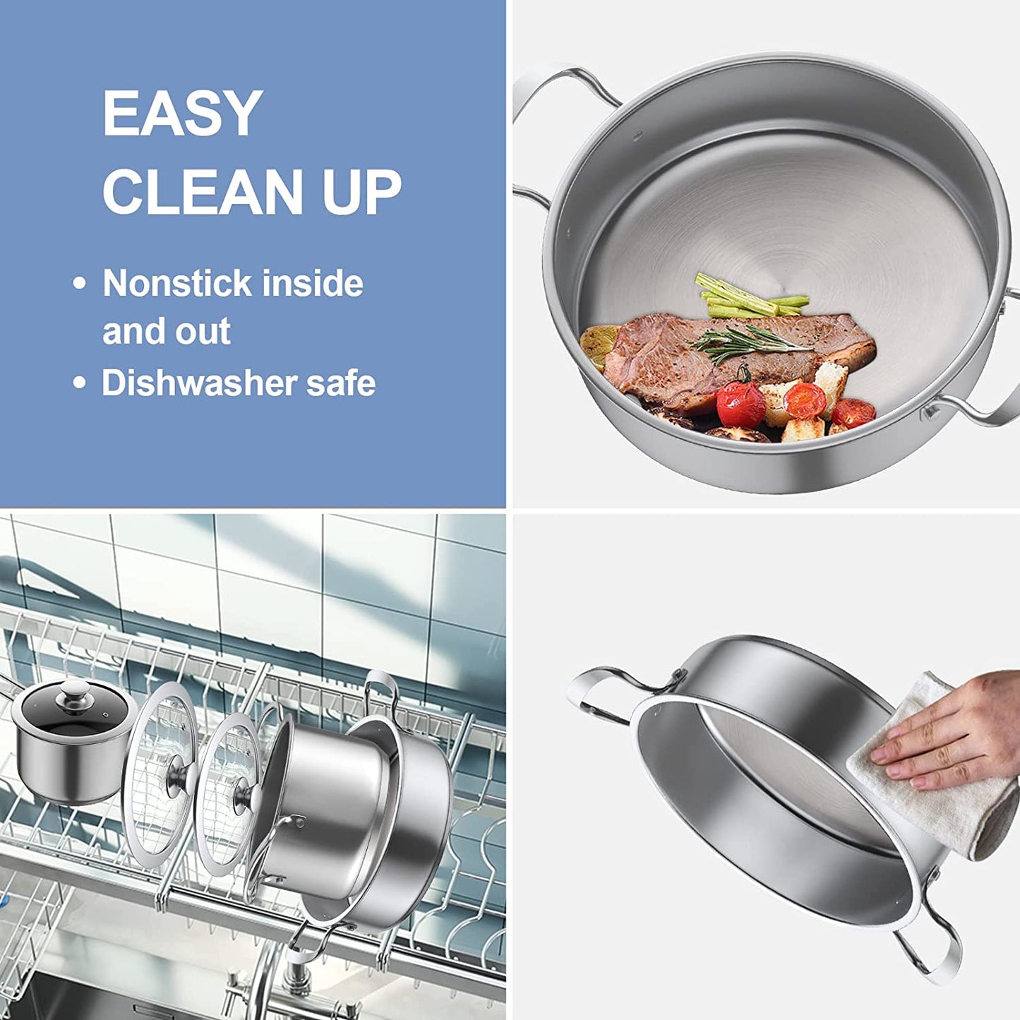 7-Piece Stainless Steel Cookware Set | Premium Heavy-Duty Pots and Pans | High-Quality Clad Pan and Pot Cook Sets | Compatible with All Kitchen Surfaces, Induction, and Oven Safe | Free from PFOA, PTFE, and PFOS