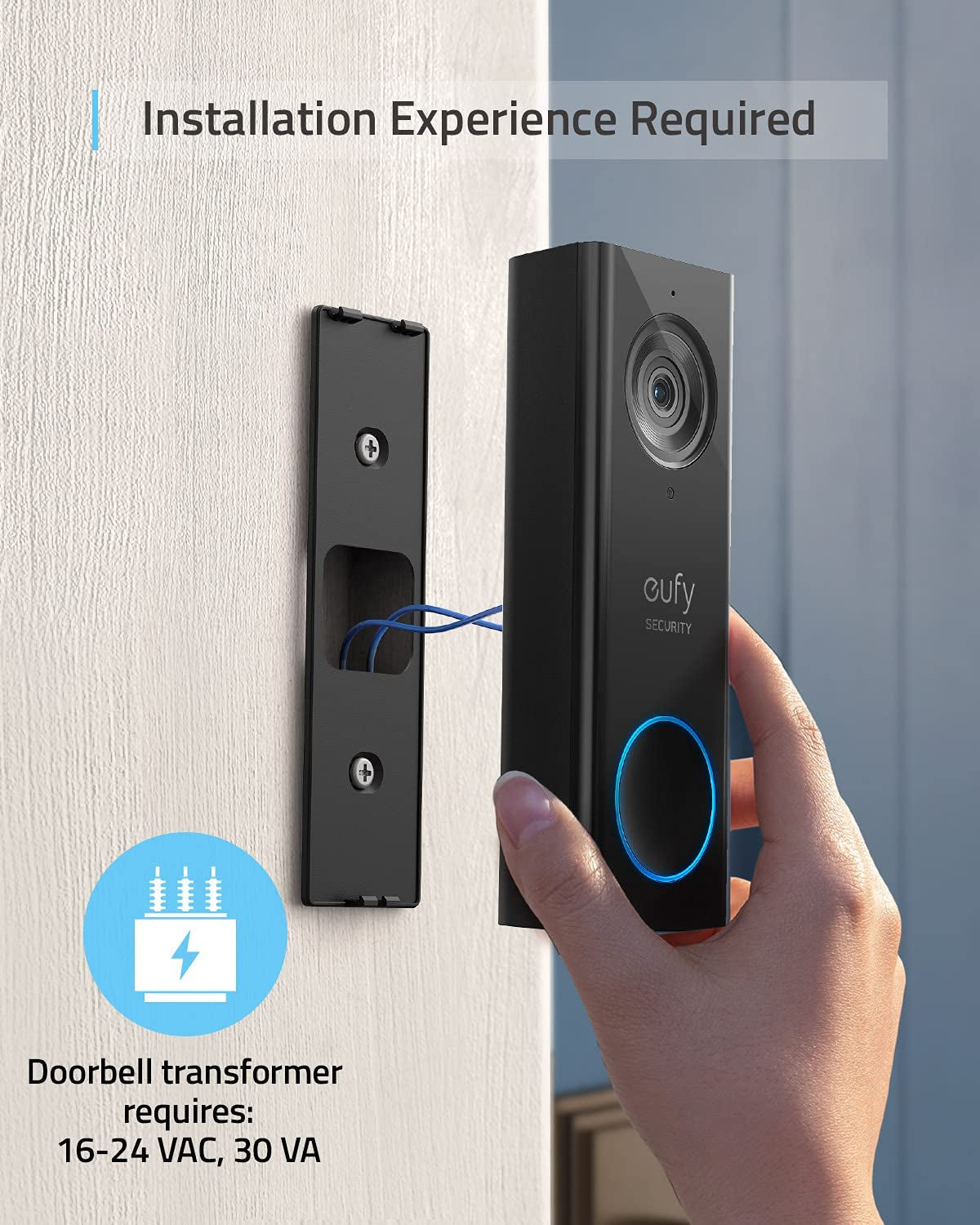 Wi-Fi Video Doorbell - 2K Resolution - No Monthly Fees - Local Storage - Human Detection - Includes Wireless Chime - Requires Existing Doorbell Wires and Installation Experience - 16-24 VAC, 30 VA