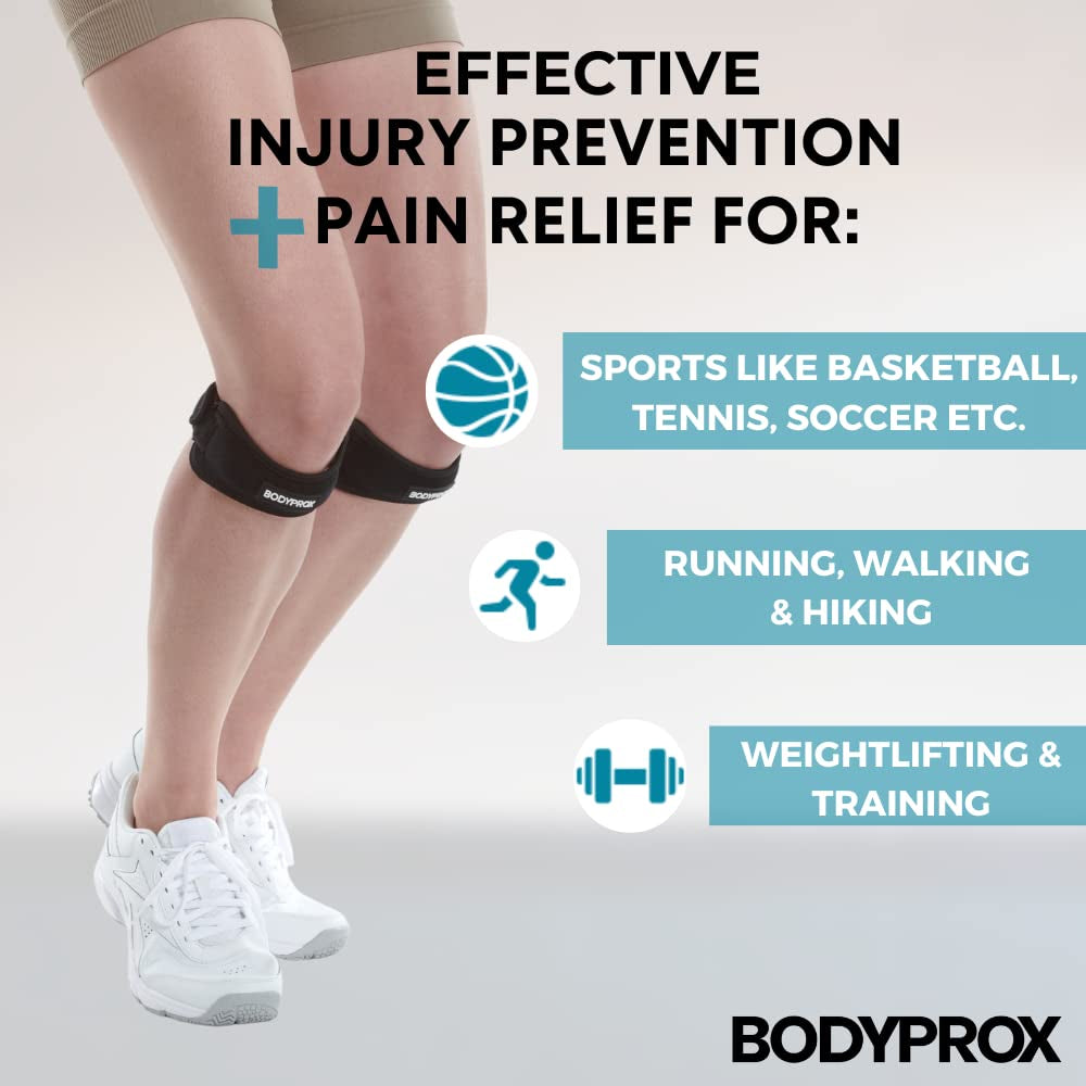 Knee Pain Relief Support Brace 2-Pack: Tendon Knee Straps for Hiking, Soccer, Basketball, Running, Jumpers Knee, Tennis, Tendonitis, Volleyball, and Squats