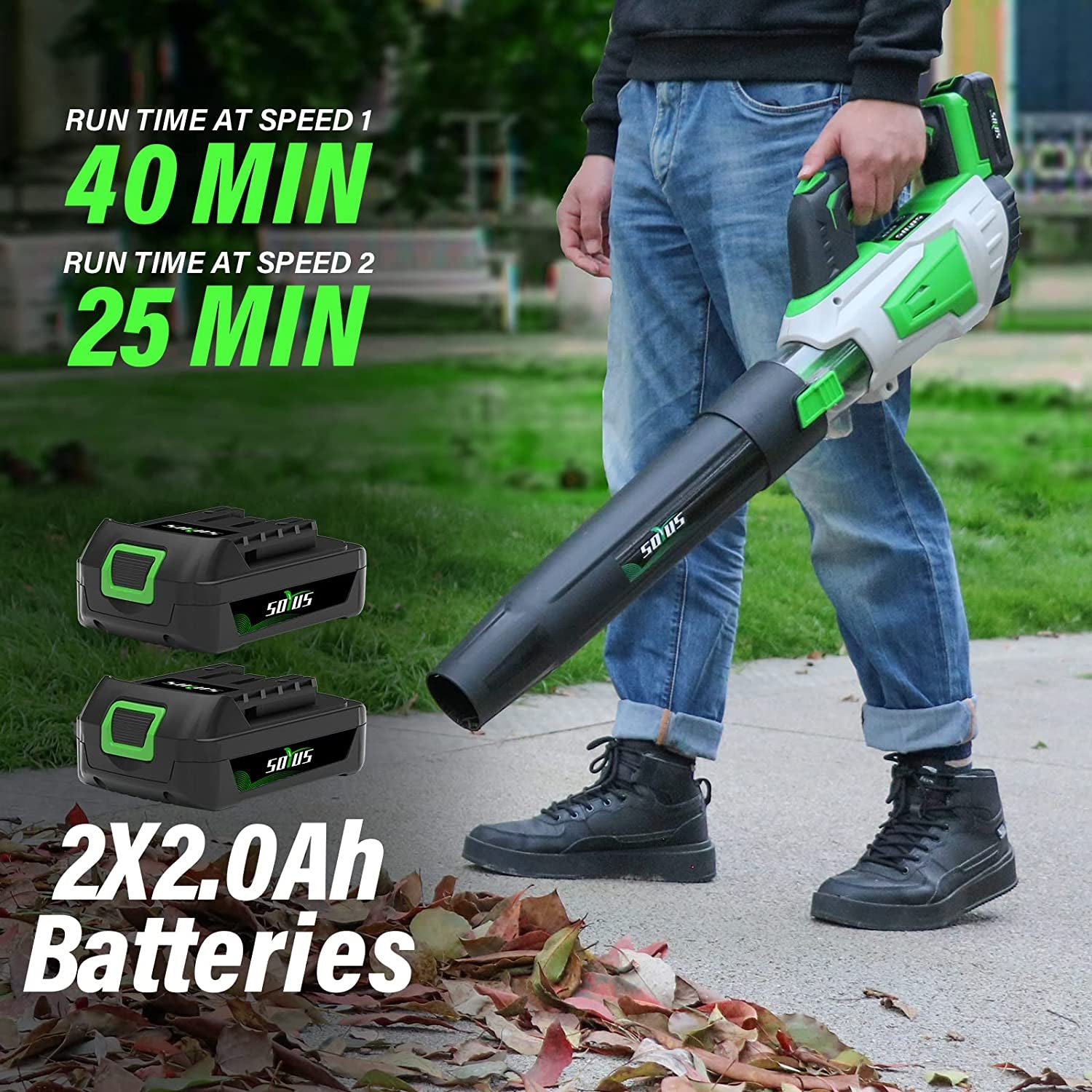 20V 350CFM Cordless Leaf Blower with Battery and Charger - Ideal for Leaf Blowing, Debris Cleaning, and Snow Removal - Includes 2.0Ah&4.0Ah Batteries