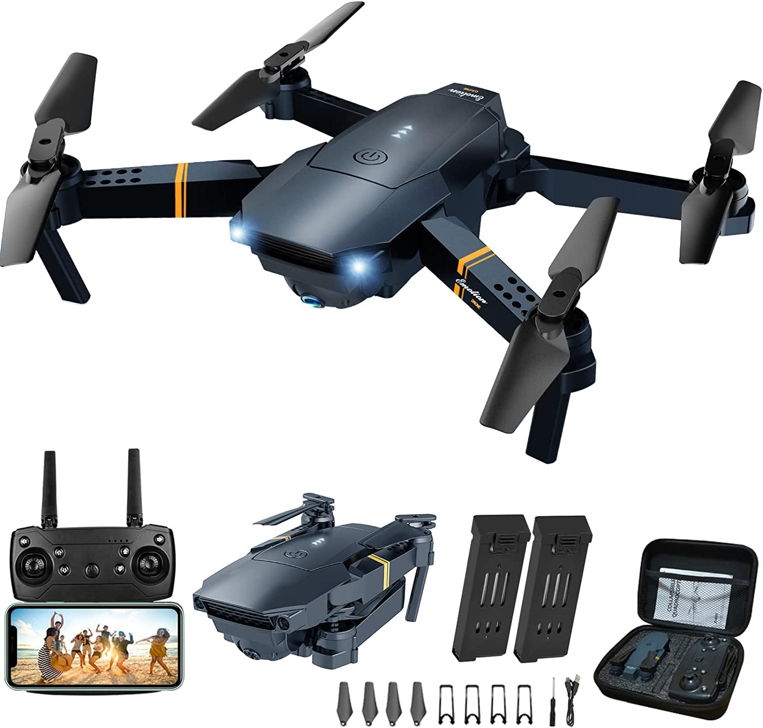 Foldable RC Quadcopter Drone with Camera - 1080P HD FPV Video Drone for Adults and Beginners, Comes with 2 Batteries, Carrying Case, One Key Start, Altitude Hold, Headless Mode, and 3D Flips Feature, Suitable for Kids' Toys and Recreational Flying.