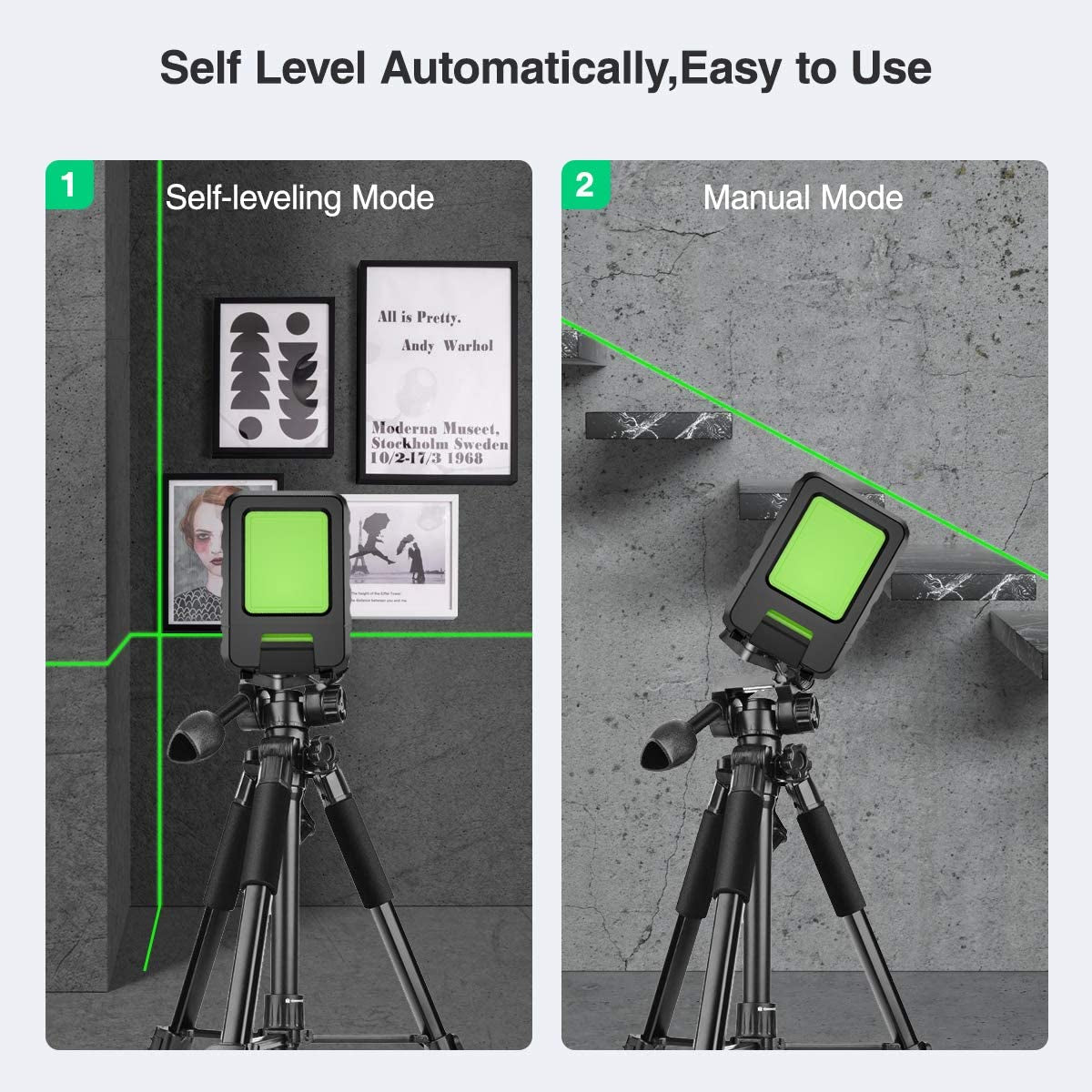 Laser Level Self-Leveling150ft/45m Outdoor Cross Line Laser,  with Pulse Mode,Level with Vertical Beam Spread Covers of 150°,360°Magnetic Base and Battery Included-BOX-1G