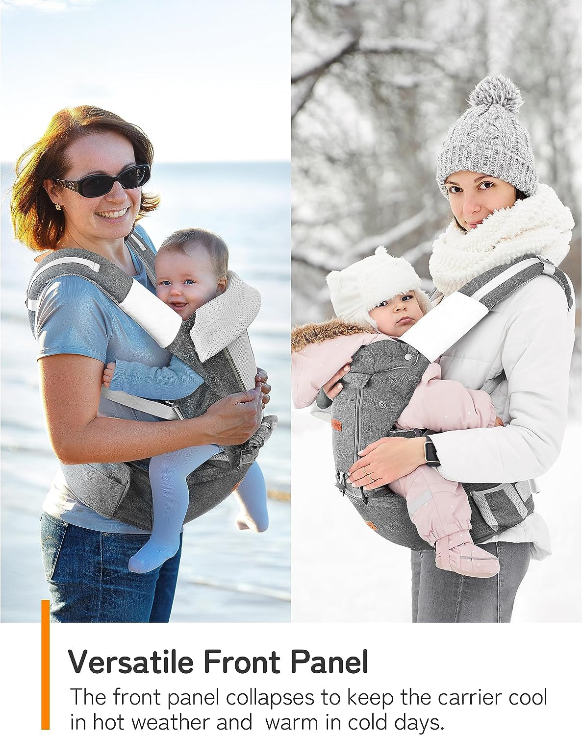 Baby Carrier with Hip Seat - Newborn to Toddler - Back Support - Kangaroo Style - Plus Size Friendly - Front & Backpack Carrying