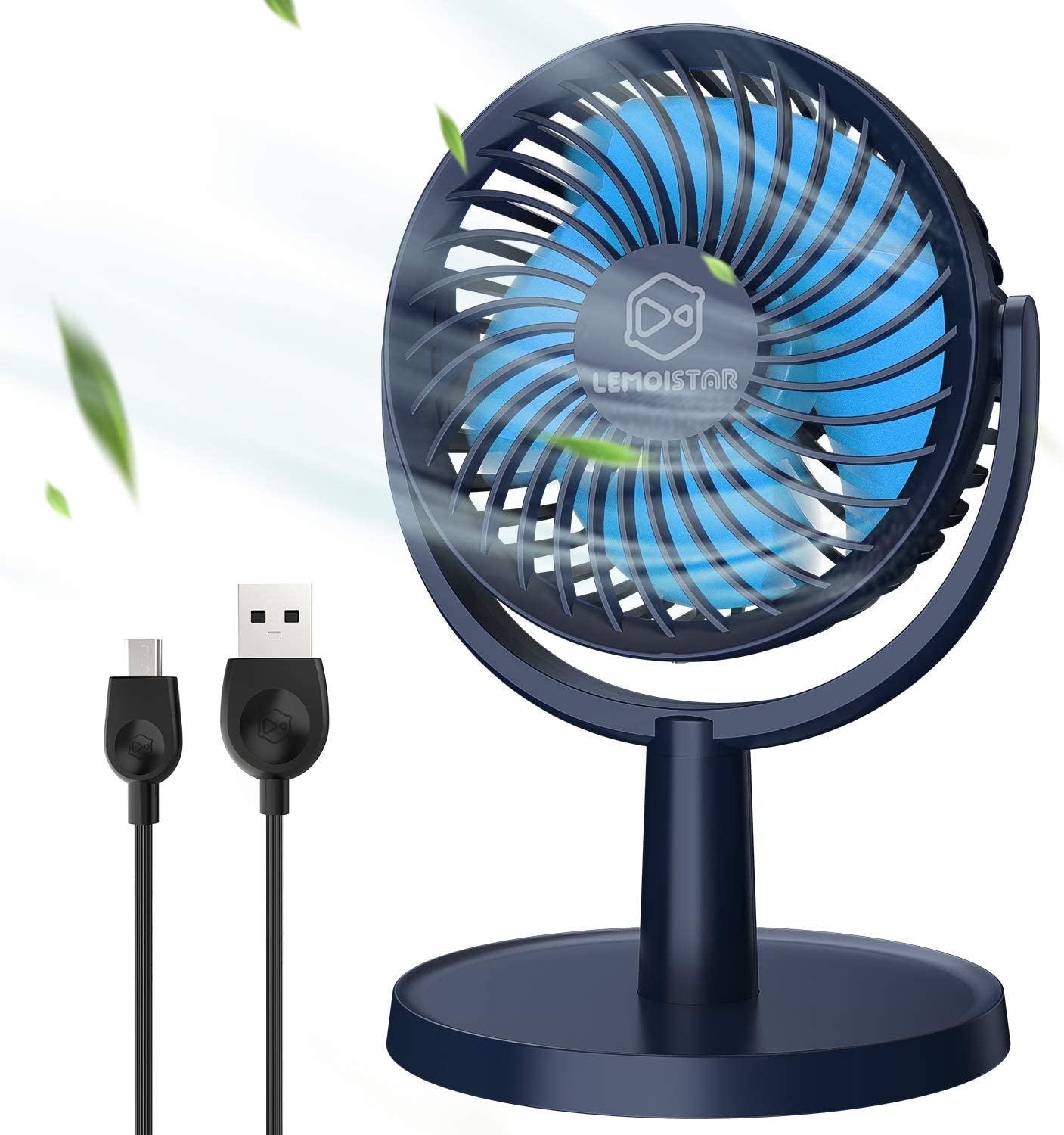 USB Powered Portable Desk Fan: Offers 4 Speeds with Strong Airflow and 310° Rotation. Designed for Quiet Operation, Perfect for Desktops, Home, Office, Bedroom, and Car Use. Available in Light Blue.