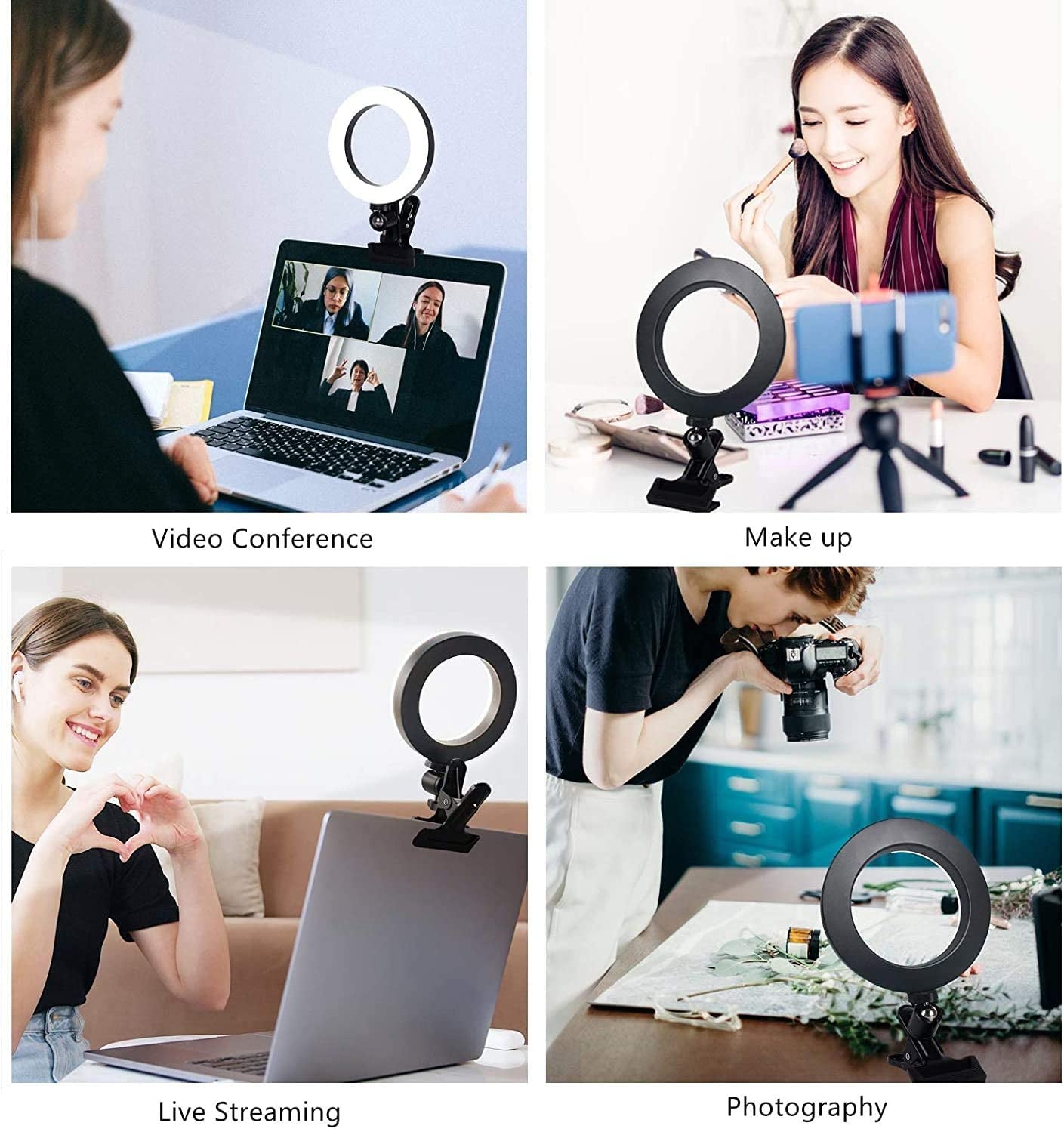 Video Conference Lighting Kit - LED Ring Light - Clip-On Design for Computers, Monitors, and Laptops - Ideal for Zoom Calls, Remote Working, Distance Learning, Webcams, Self Broadcasting, and Live Streaming 