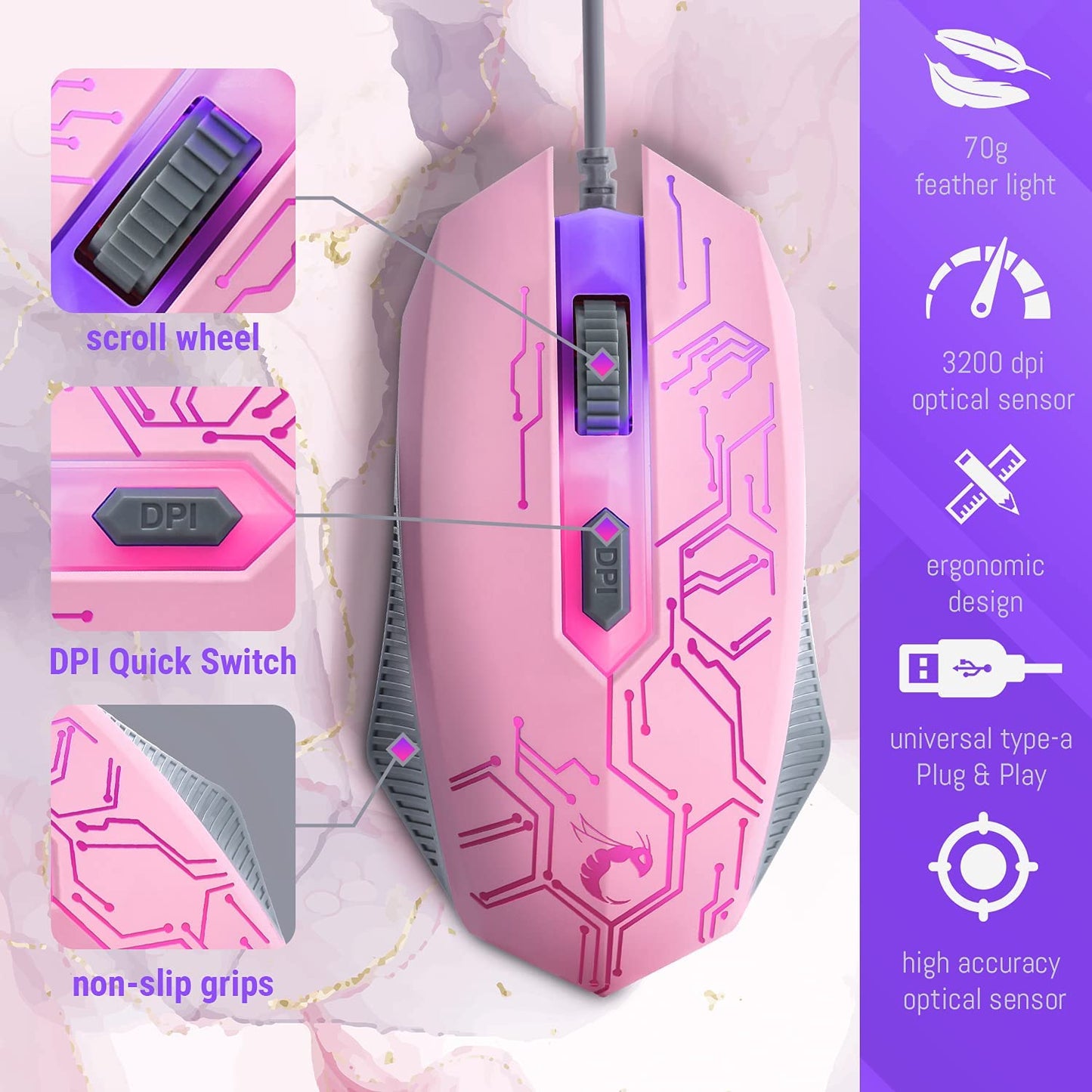 4-in-1 Pink Gaming Bundle: Includes Pink Gaming Keyboard, Mouse, Headset with RGB Backlight, and Mouse Pad. Perfect for Gamers, Xbox, PS4, PS5, and Nintendo Switch Users.
