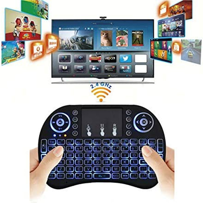 Wireless Mini Keyboard Remote Control - Includes Touchpad Mouse Combo and RGB Backlit - Designed for Smart TVs, Android TV Boxes, PCs, and IPTV - Operates on 2.4GHz Frequency.