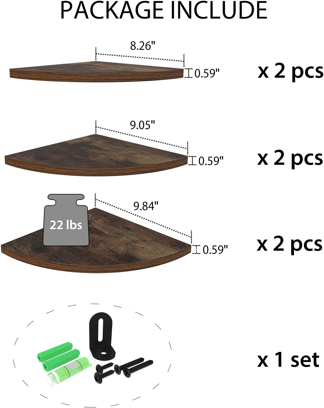 Set of 6 Floating Corner Shelves - Rustic Wood Design - Ideal for Bedroom, Living Room, Bathroom, and Kitchen - Adds Decorative and Functional Space to Corners.