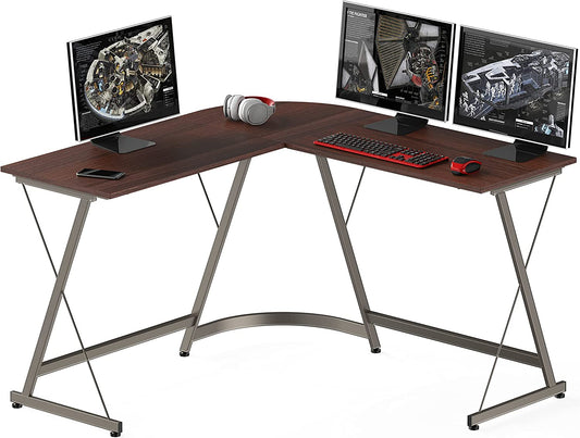 L-Shaped Gaming Desk: Office Computer Corner Table in Cherry Finish