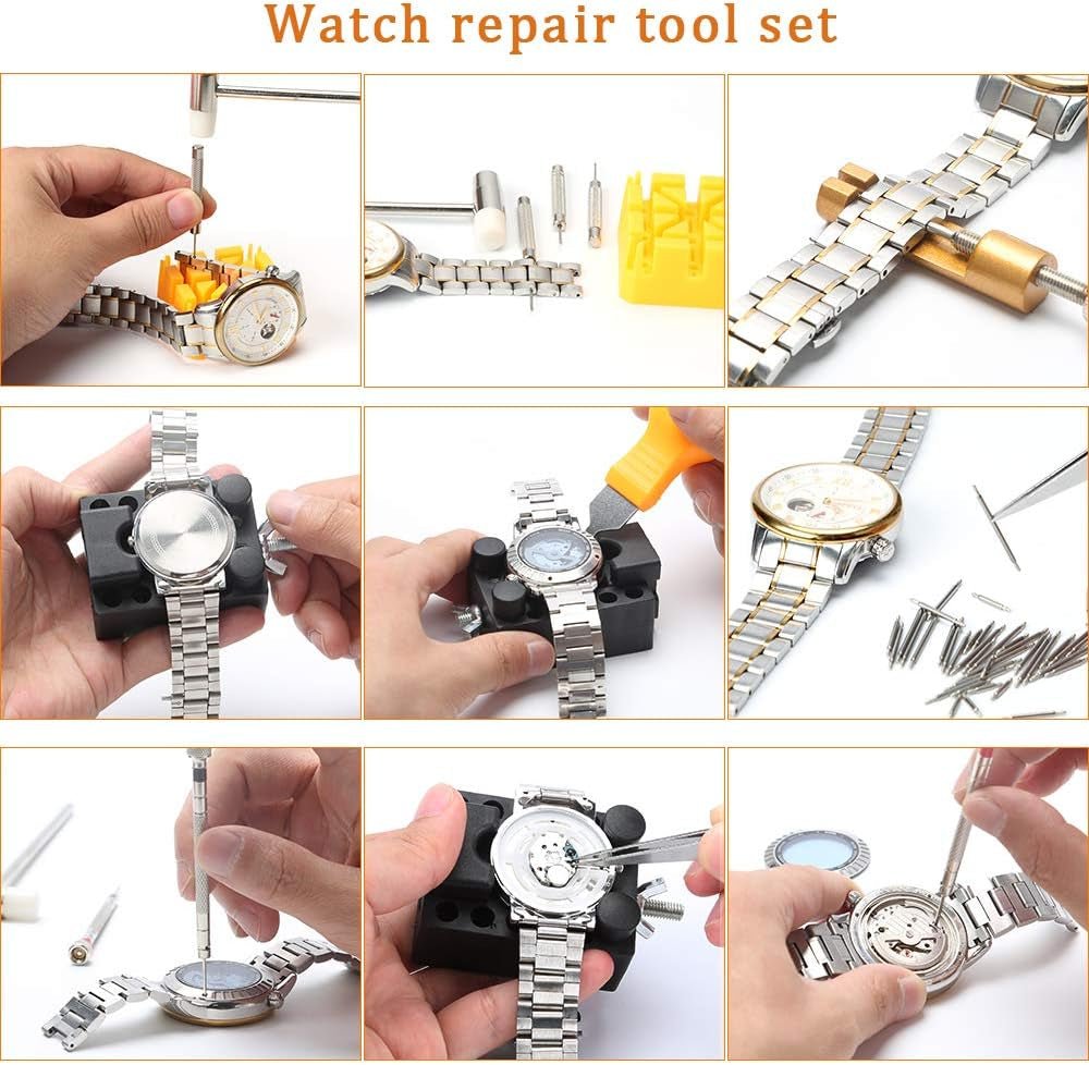 Watch Repair Tool Kit with Watch Band Remover, Strap Link Pins, and Battery Replacement Tools - Complete Set with Carrying Case (168 Pieces)