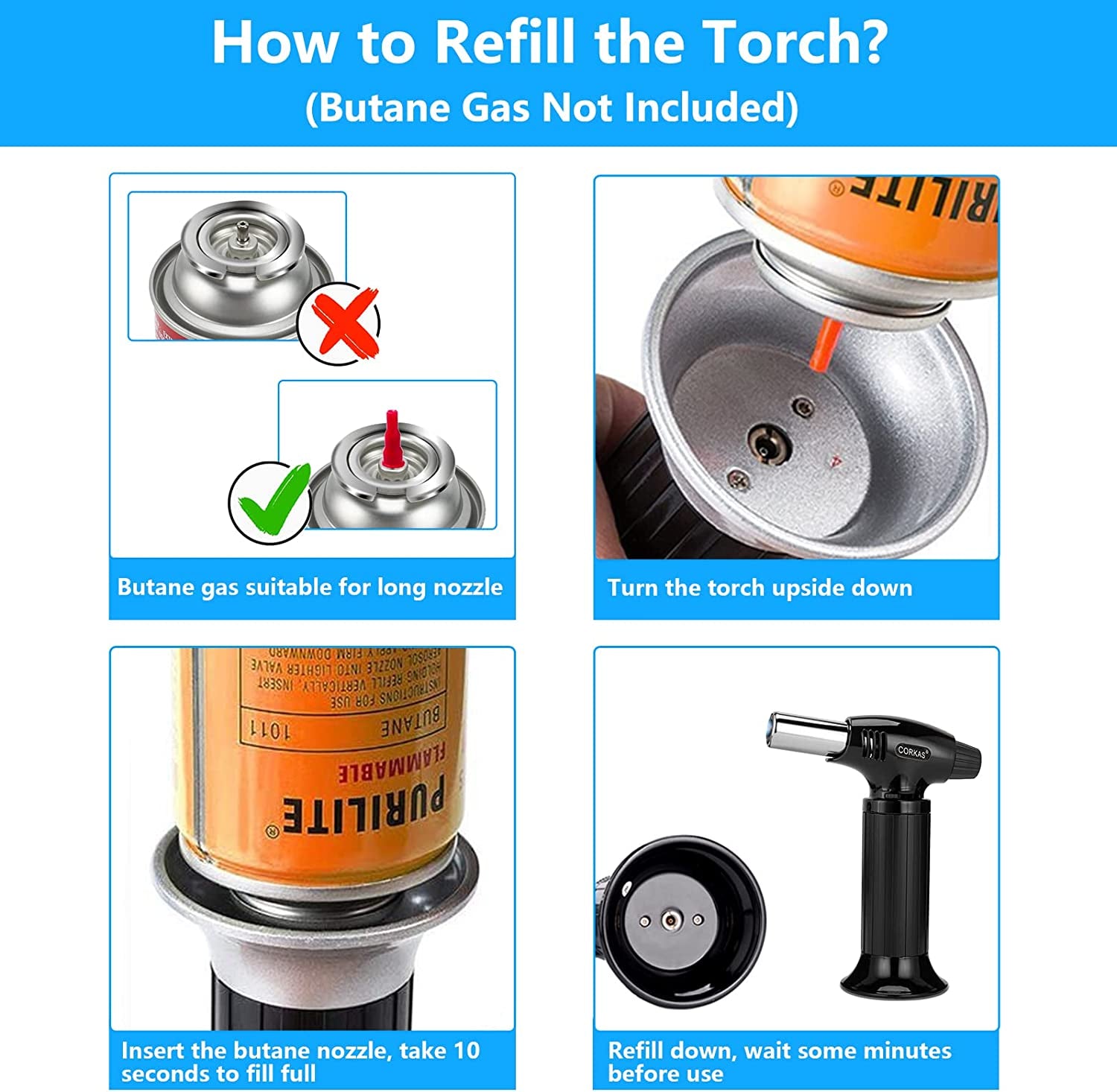 Refillable Kitchen Blow Torch for Culinary Use - Adjustable Flame, Ideal for Desserts, Creme Brulee, BBQ, and Baking (Butane Fuel Not Included)