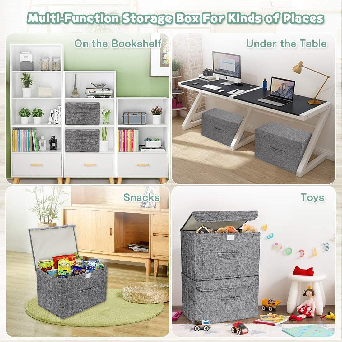 2Pcs Storage Bins with Lid, Fabric Storage Box with Lid, Foldable Large Basket Boxes with Handle Storage Organizer for Books, Clothes, Toys, Home, Bedroom, Closet, Office