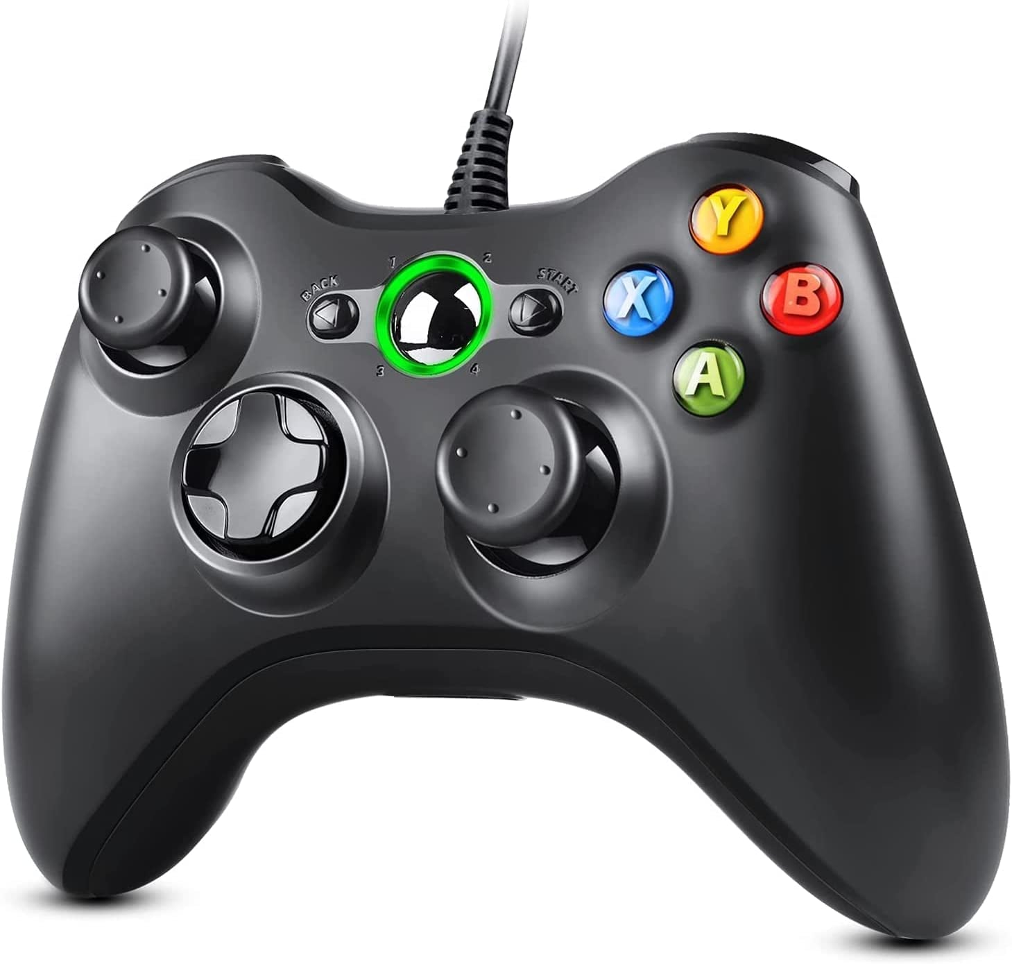  Xbox 360 Controller - USB Wired Gamepad Joystick with Enhanced Dual Vibration and Ergonomic Design for Microsoft Xbox 360 & Slim, and PC Windows 7/8/10 (Black)