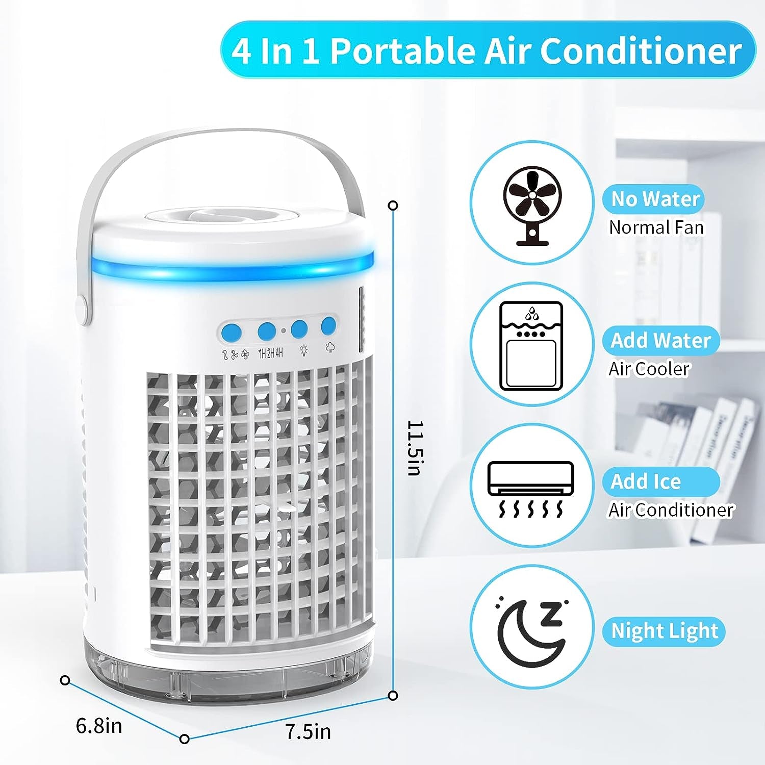 Versatile Portable Air Cooler Fan: Enjoy 3 Wind Speeds, 2 Misting Modes, and LED Light for Your Home, Office, or Bedroom - 1400ML Air Conditioner Fan in Blue and White