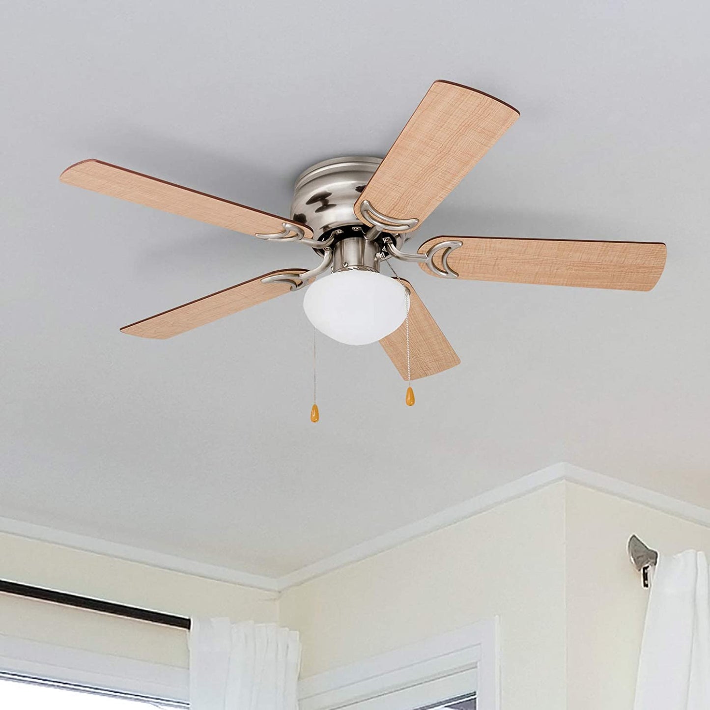  LED Globe Light Hugger/Low Profile Ceiling Fan, 42 inches - Brushed Nickel